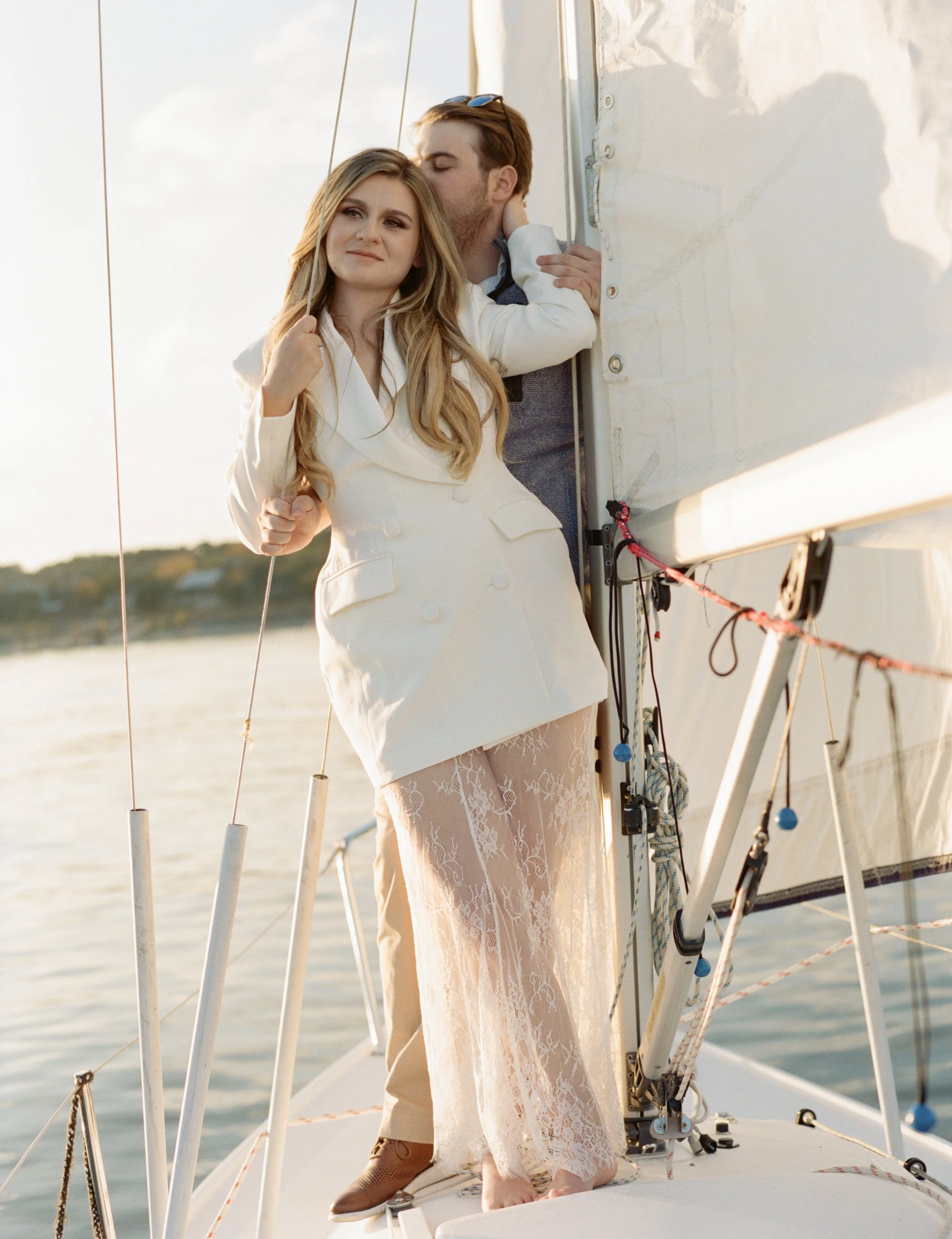 Romantic nautical engagement portraits on Lake Travis, Texas — candid film and digital photography by Lauren Nicole Photo