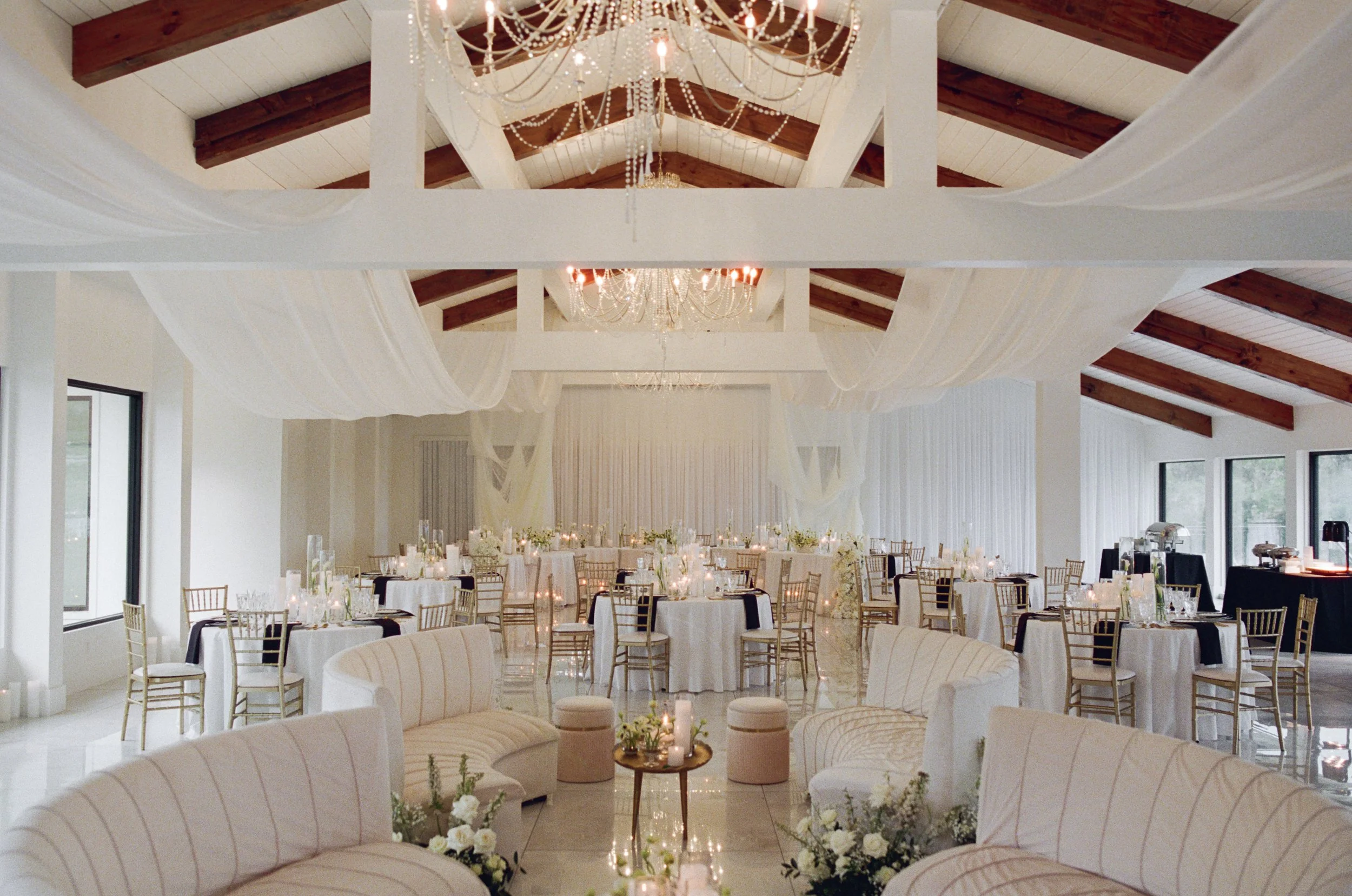 Wedding drapery and minimal floral details, The Videre Estate Texas — Dana Harel Design, film photography by Lauren Nicole