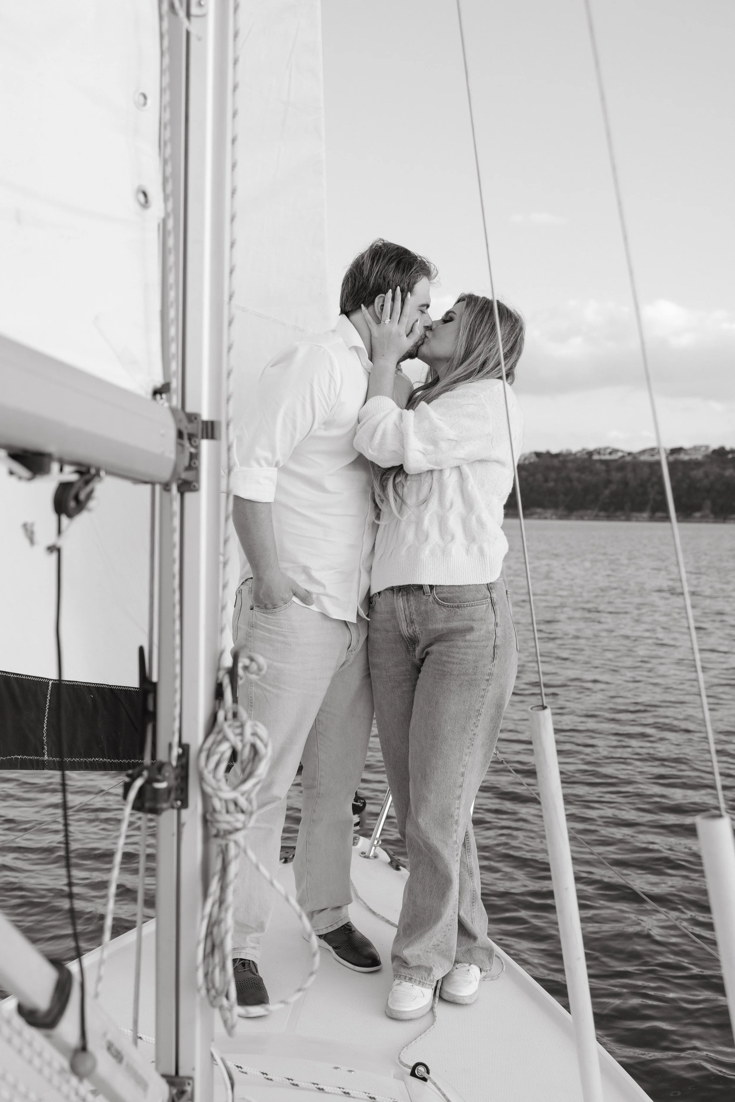 Sailboat engagement session on Lake Travis, Austin Texas — nautical coastal film photography by Lauren Nicole Photo