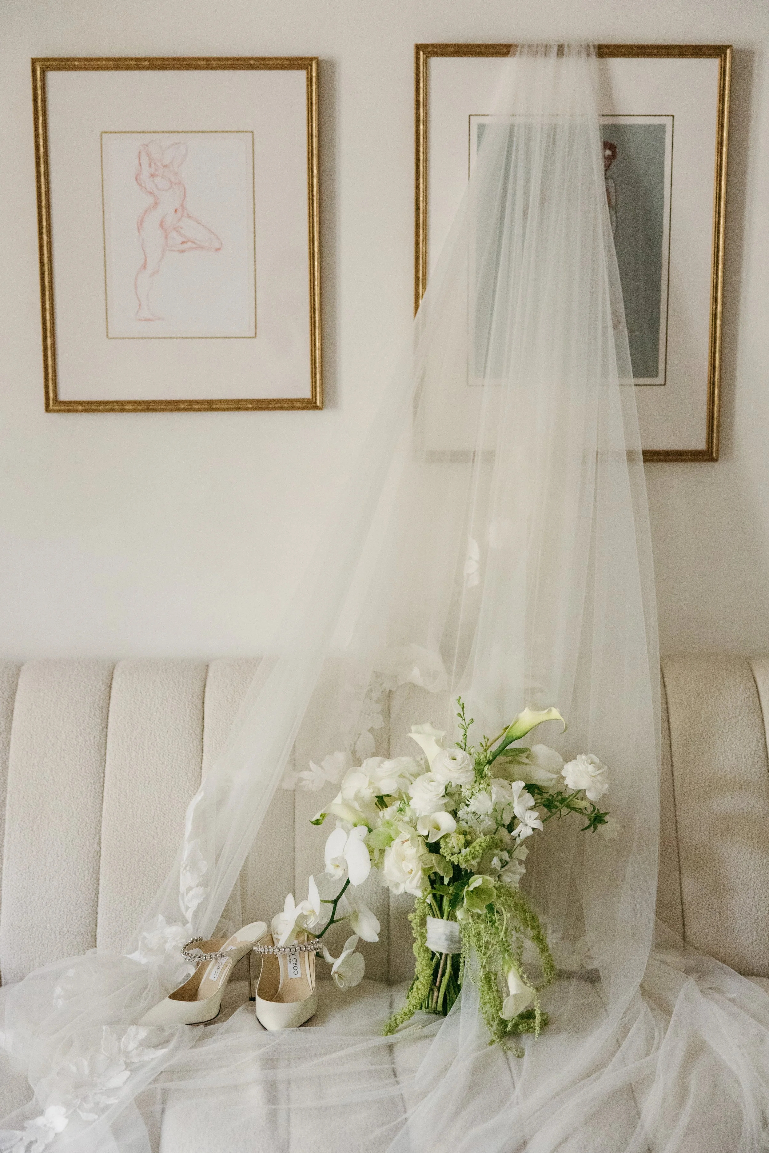 Bride getting ready at Commodore Perry Estate Austin Texas — Jimmy Choo shoes, luxury editorial elopement photography by Lauren Nicole Photo