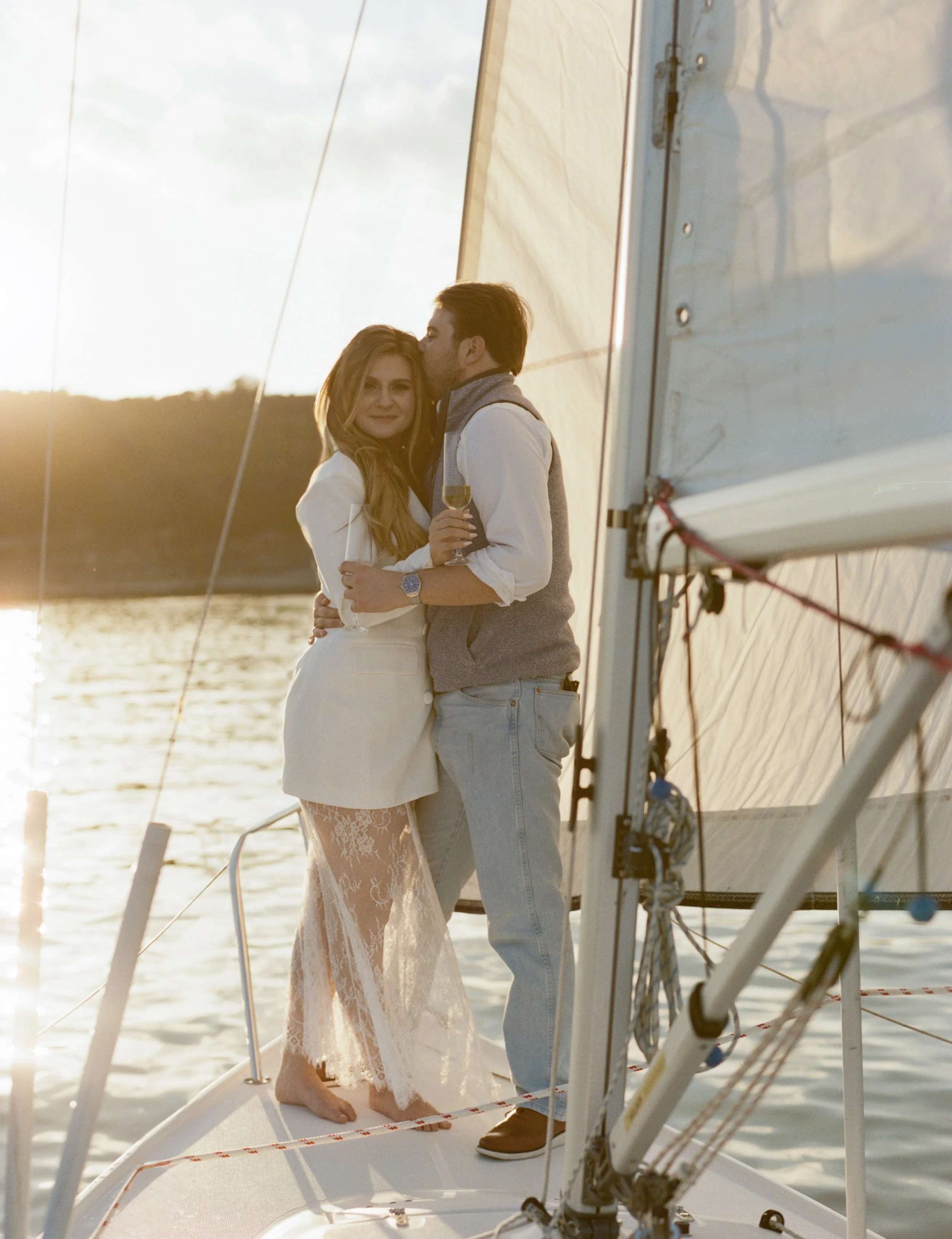 Sailboat engagement session on Lake Travis, Austin Texas — nautical coastal film photography by Lauren Nicole Photo