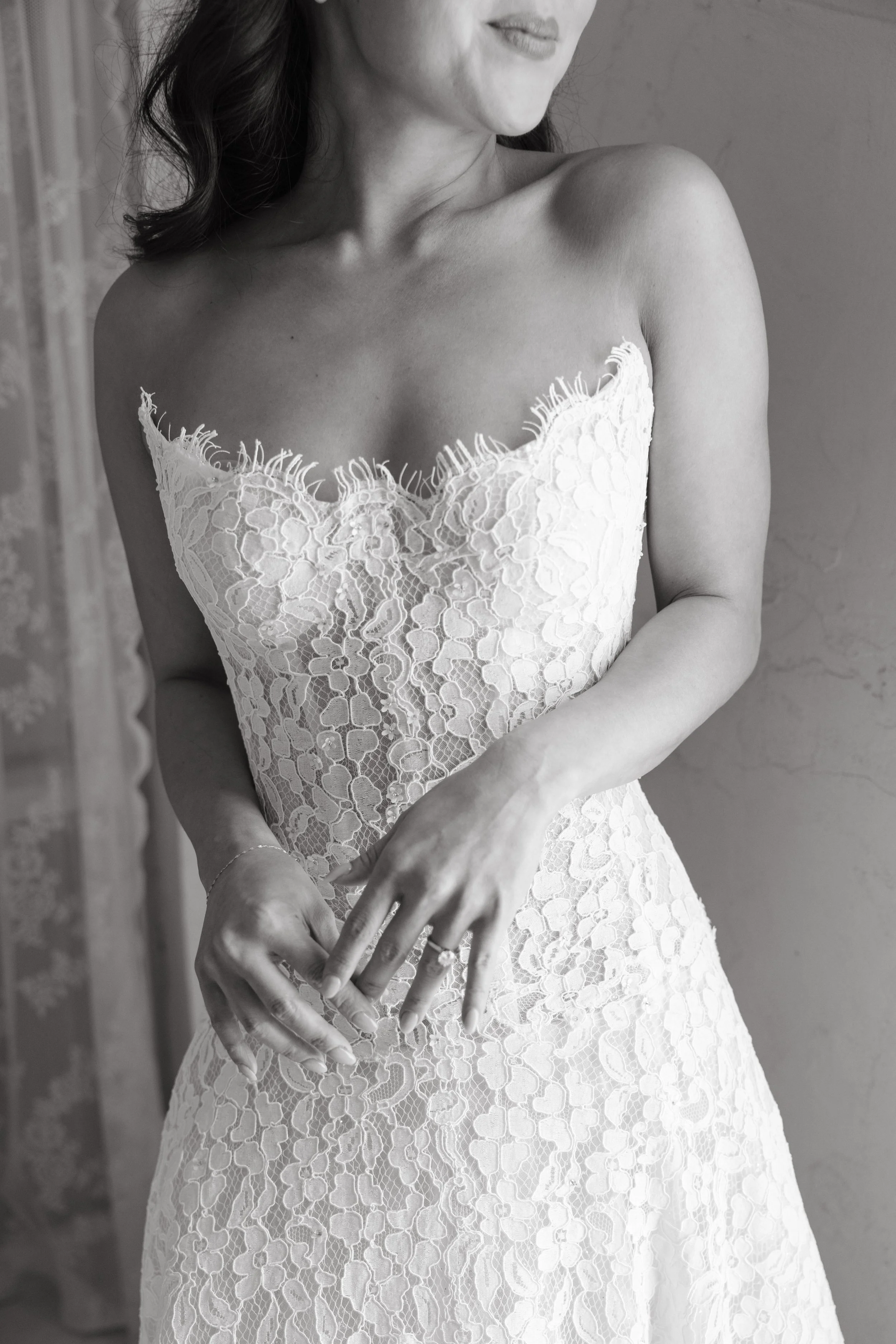 Bride in Lee Petra Grebenau gown at Villa Antonia Austin — editorial documentary wedding photography by Lauren Nicole