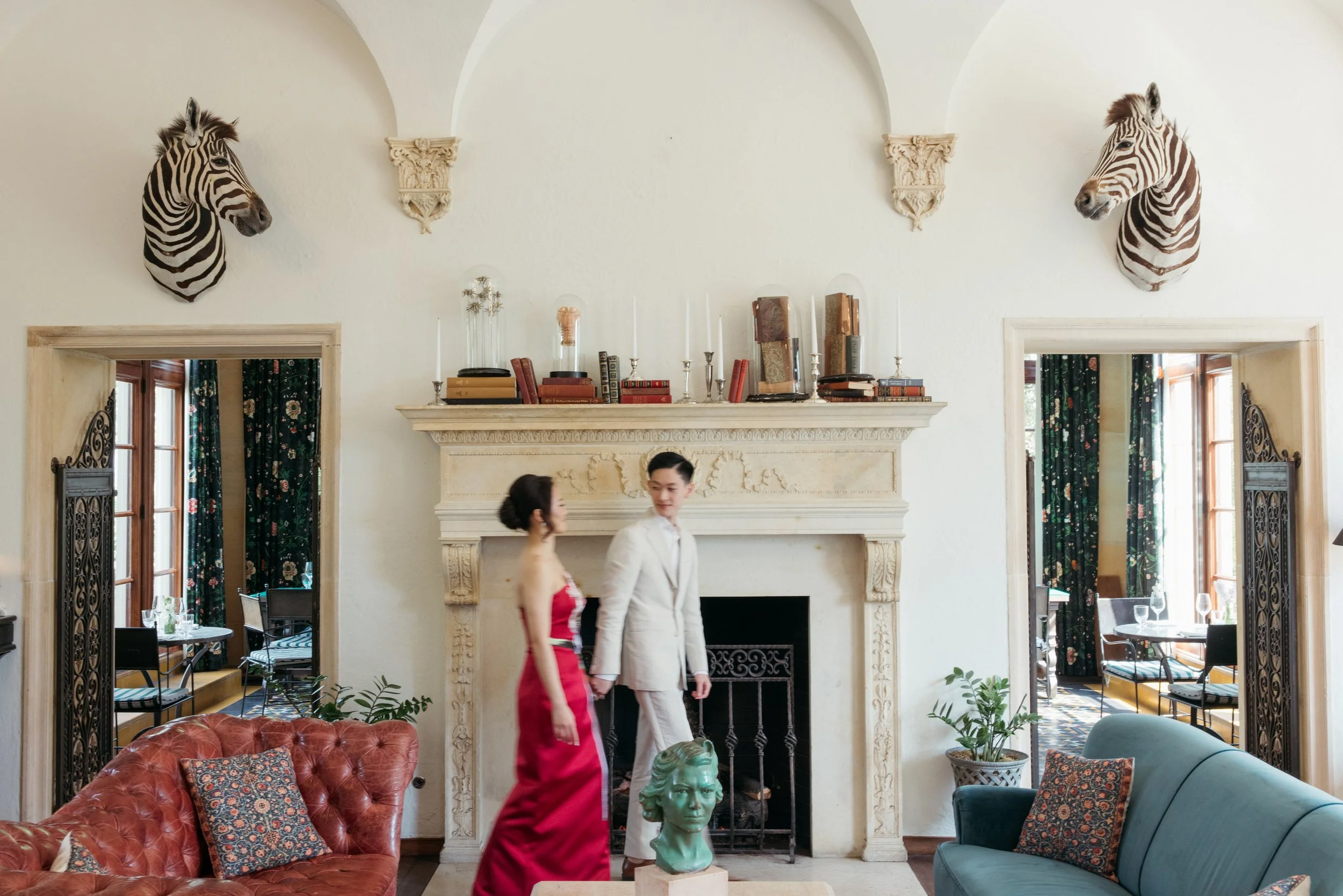 Luxury elopement at Commodore Perry Estate Austin Texas — Chinese Taiwanese multicultural couple, Chapel Dulcinea, film photography by Lauren Nicole Photo