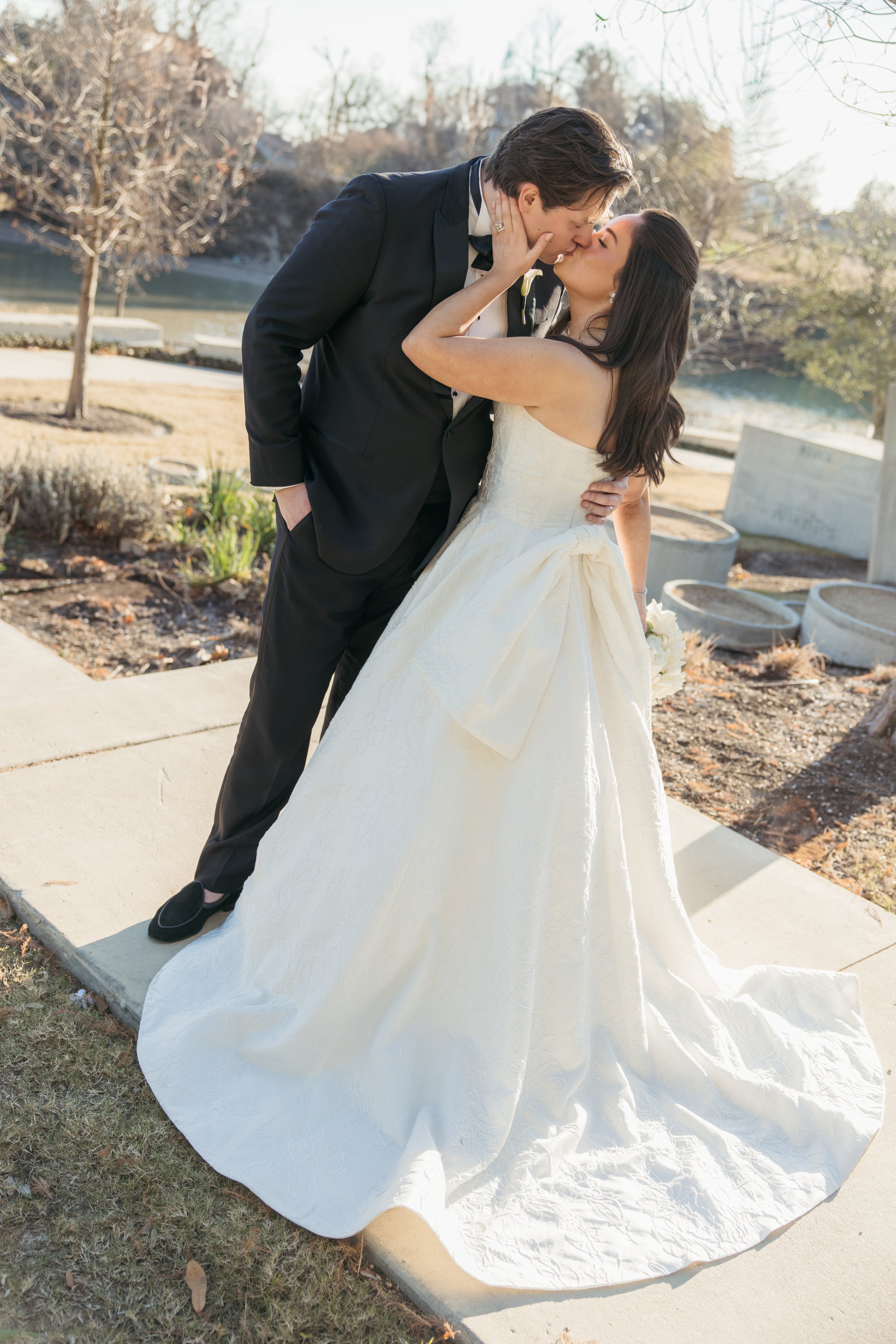 Bride in Anne Barge gown at Le Tesserae Houston — navy blue ivory wedding, hybrid film photography by Lauren Nicole