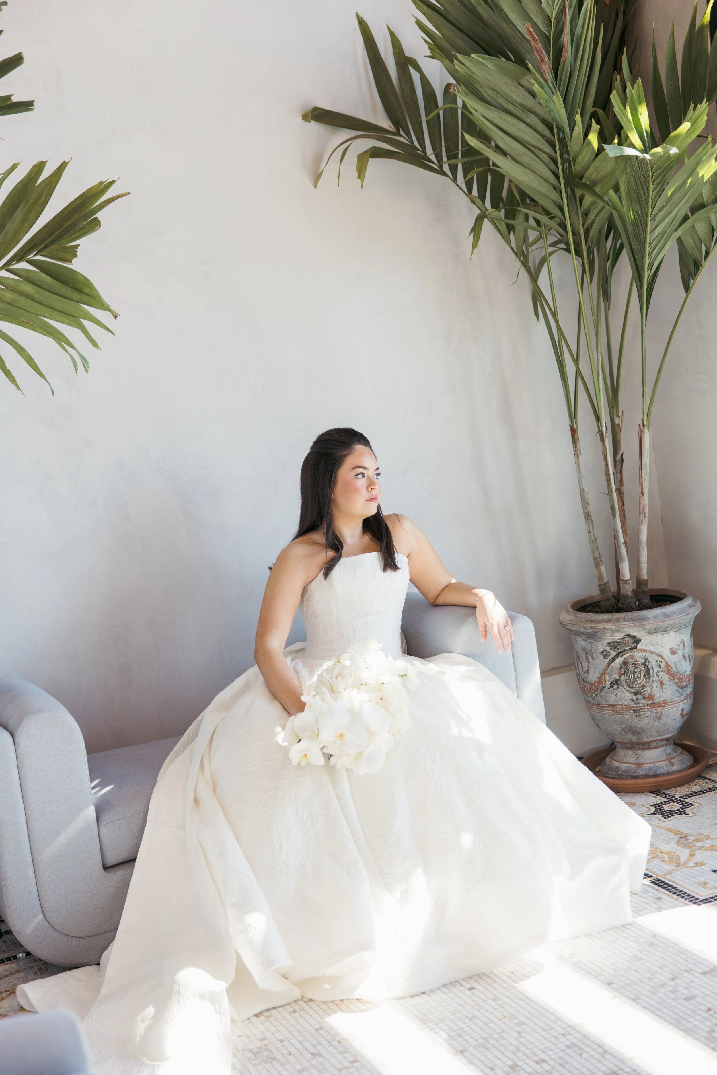 Bride in Anne Barge gown at Le Tesserae Houston — navy blue ivory wedding, hybrid film photography by Lauren Nicole