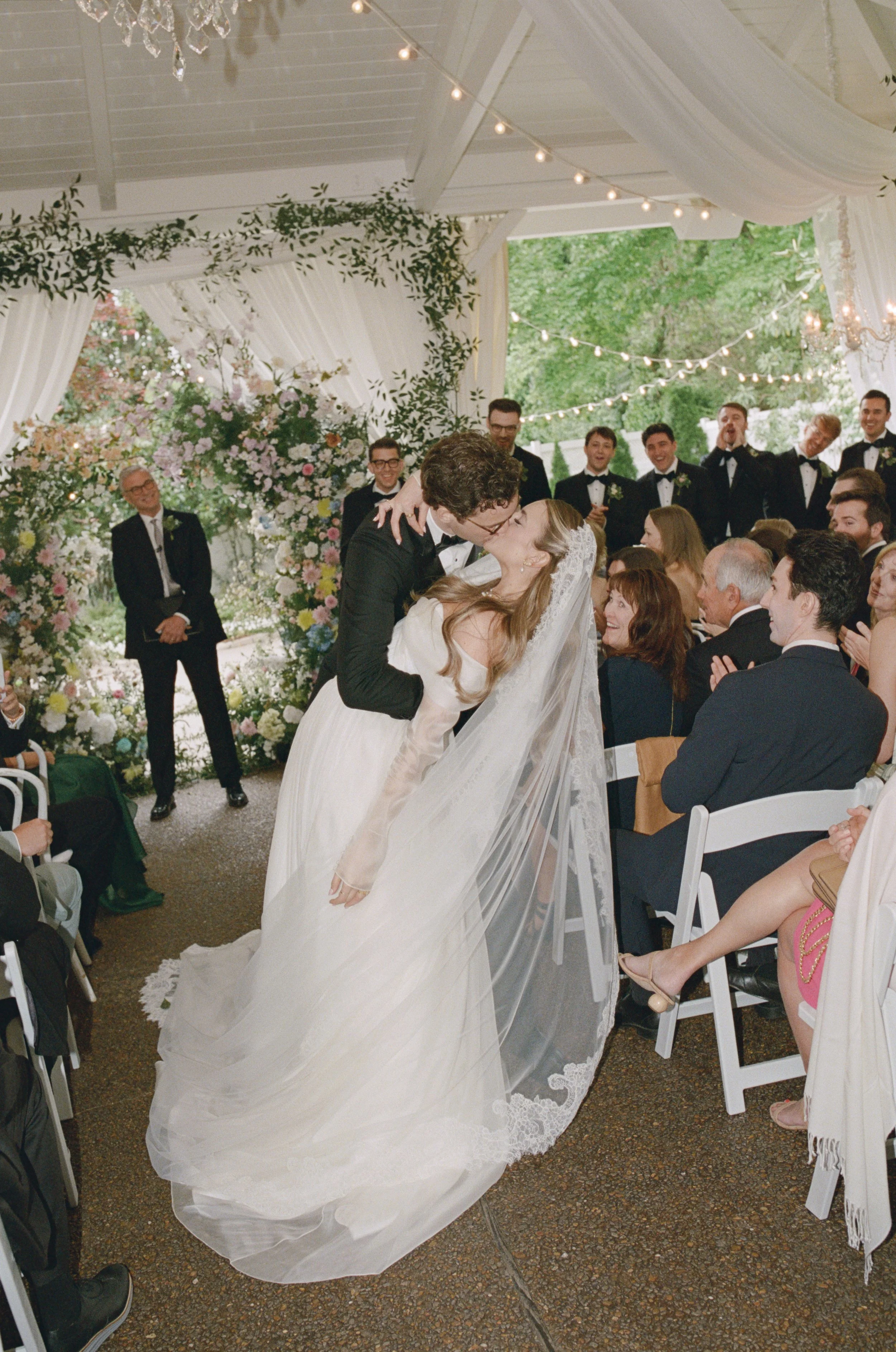 Garden ceremony at CJ's Off The Square, Franklin TN — Tara La Tour, Alexandra Grecco, Manolo Blahnik, film photography by Lauren Nicole Photo