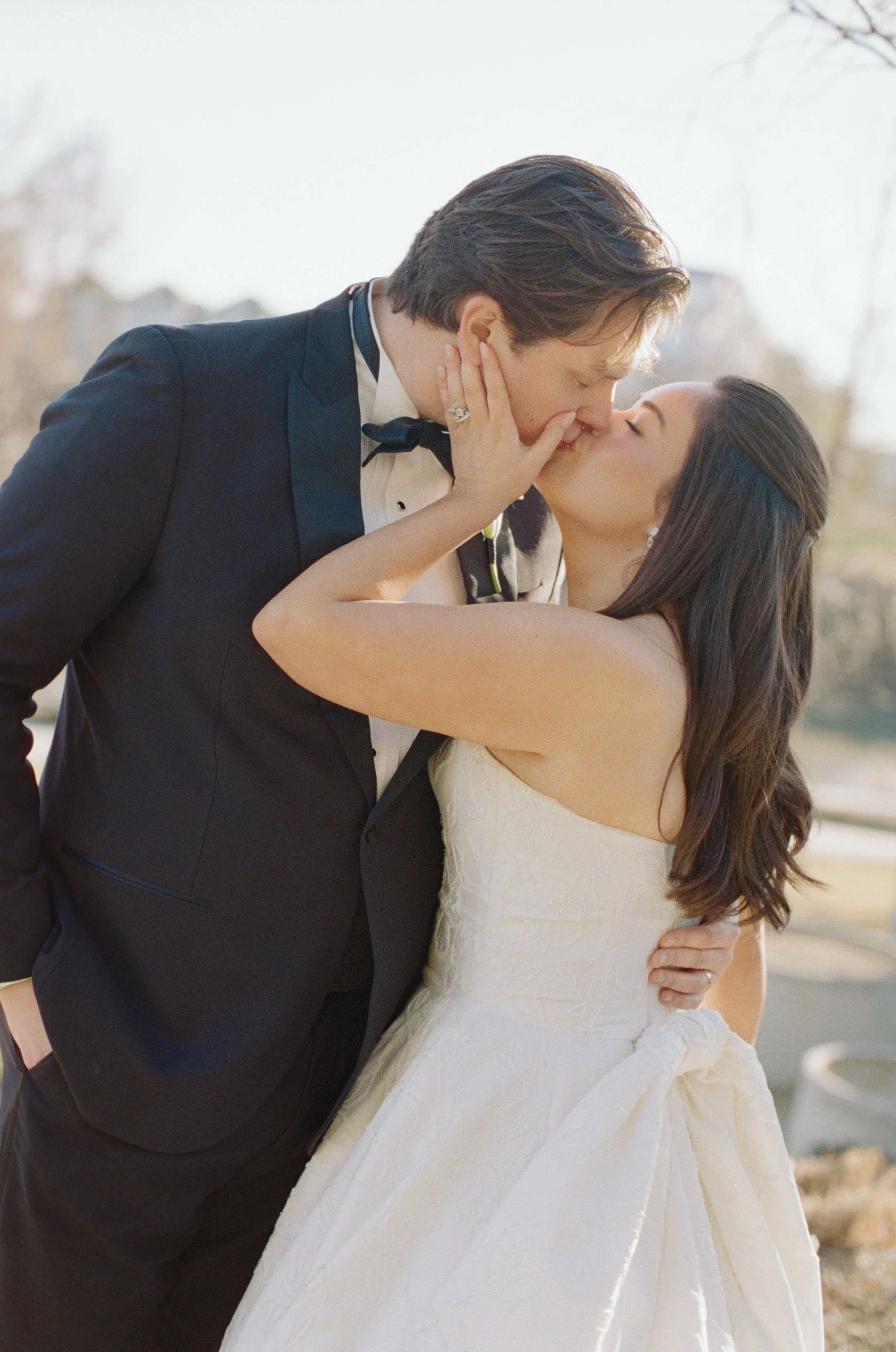Bride in Anne Barge gown at Le Tesserae Houston — navy blue ivory wedding, hybrid film photography by Lauren Nicole