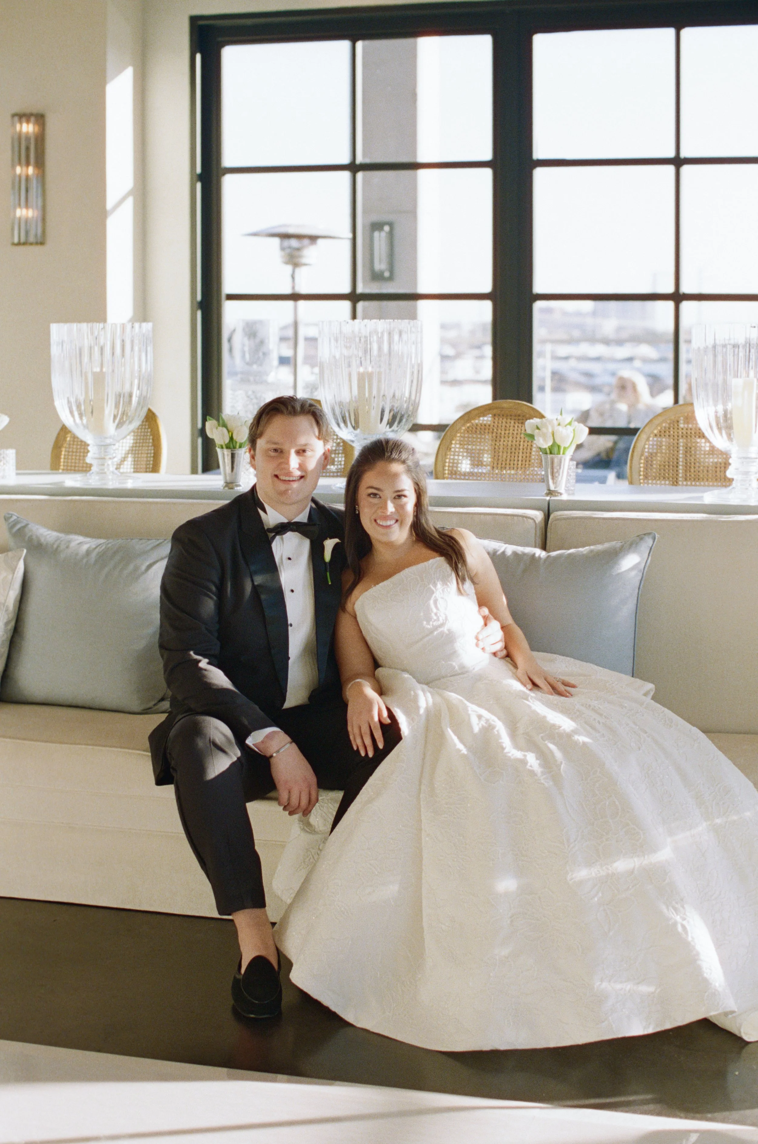 Bride in Anne Barge gown at Le Tesserae Houston — navy blue ivory wedding, hybrid film photography by Lauren Nicole