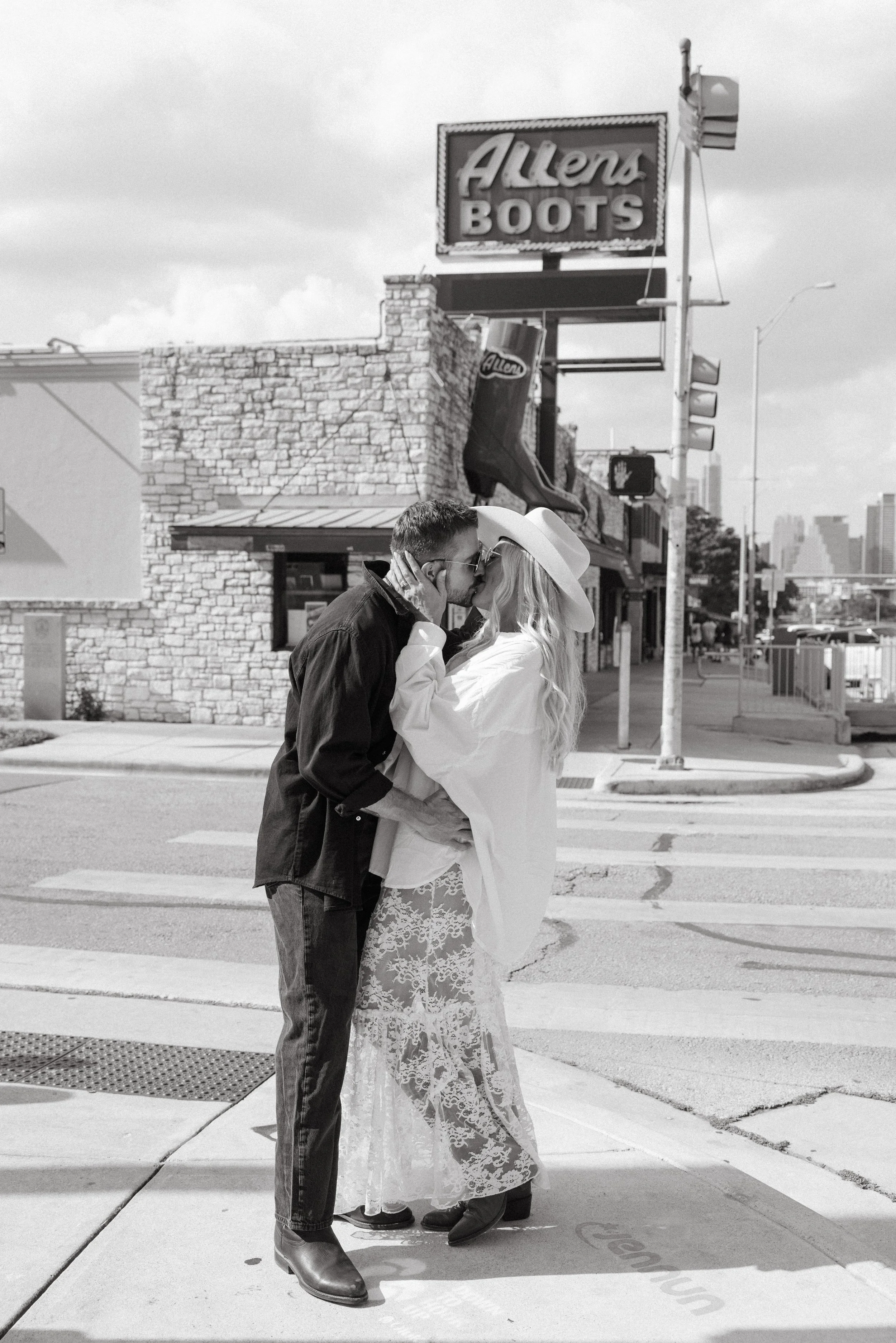 South Congress Austin engagement session, western editorial aesthetic — analog film photography by Lauren Nicole