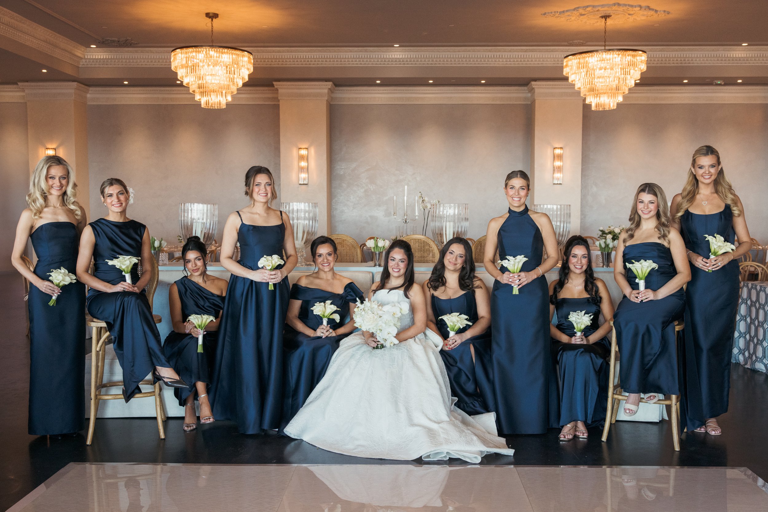 Bride in Anne Barge gown at Le Tesserae Houston — navy blue ivory wedding, hybrid film photography by Lauren Nicole