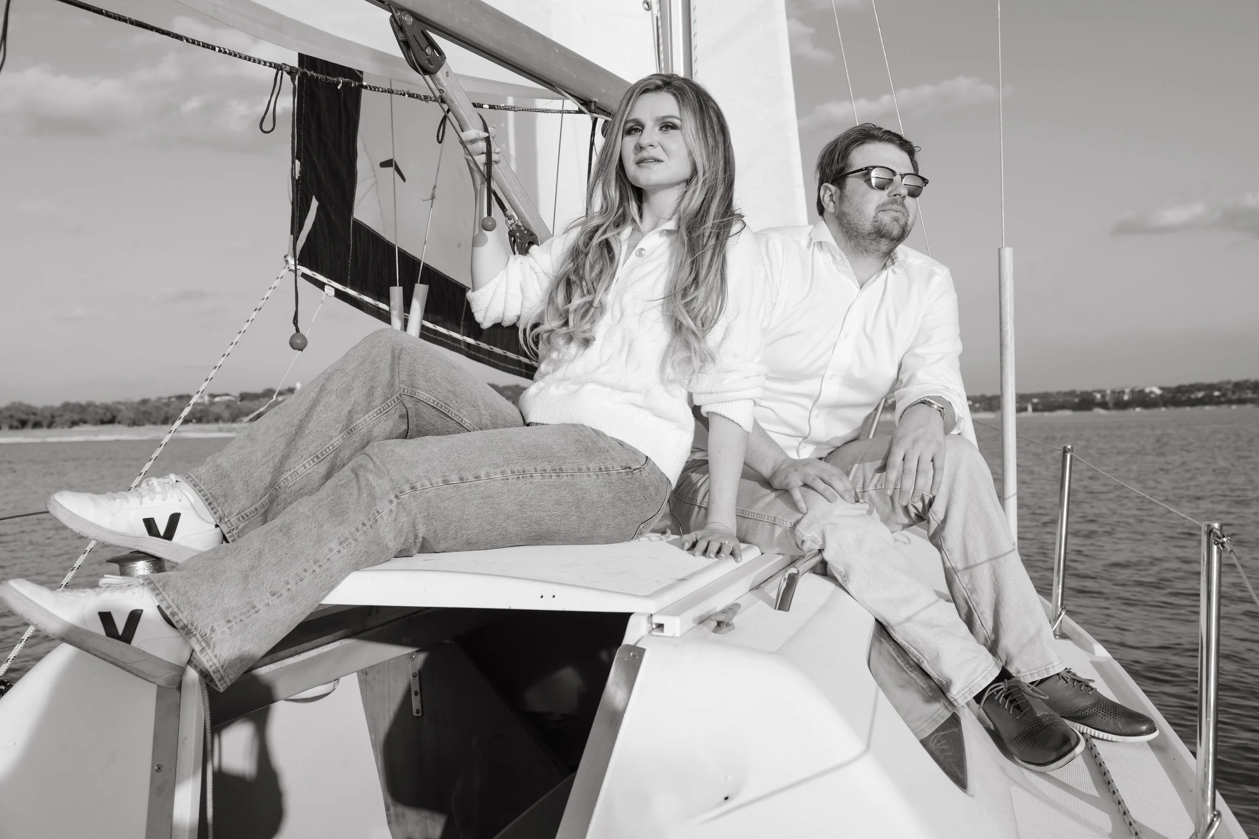 Sailboat engagement session on Lake Travis, Austin Texas — nautical coastal film photography by Lauren Nicole Photo