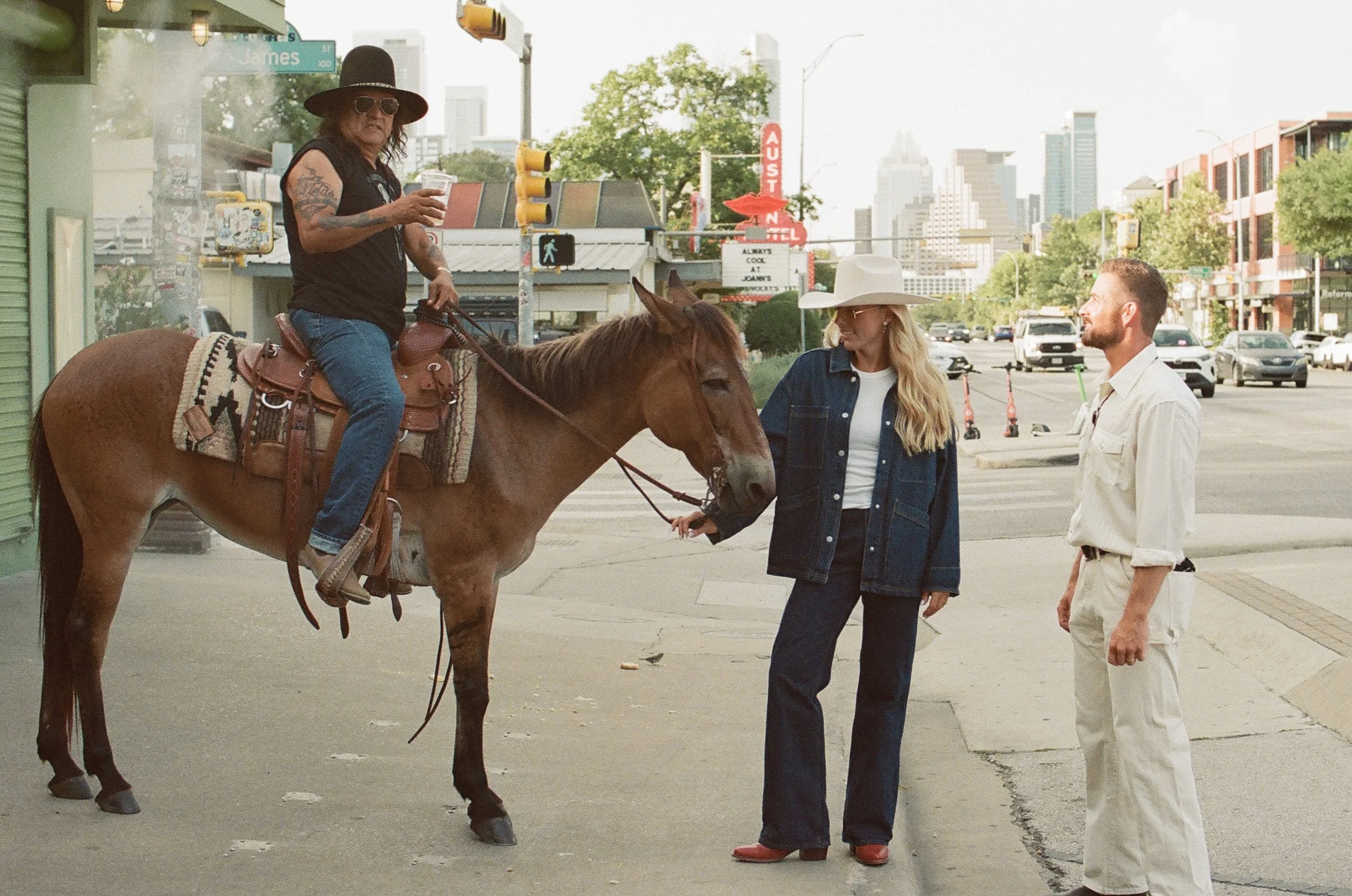 South Congress Austin engagement session, western editorial aesthetic — analog film photography by Lauren Nicole