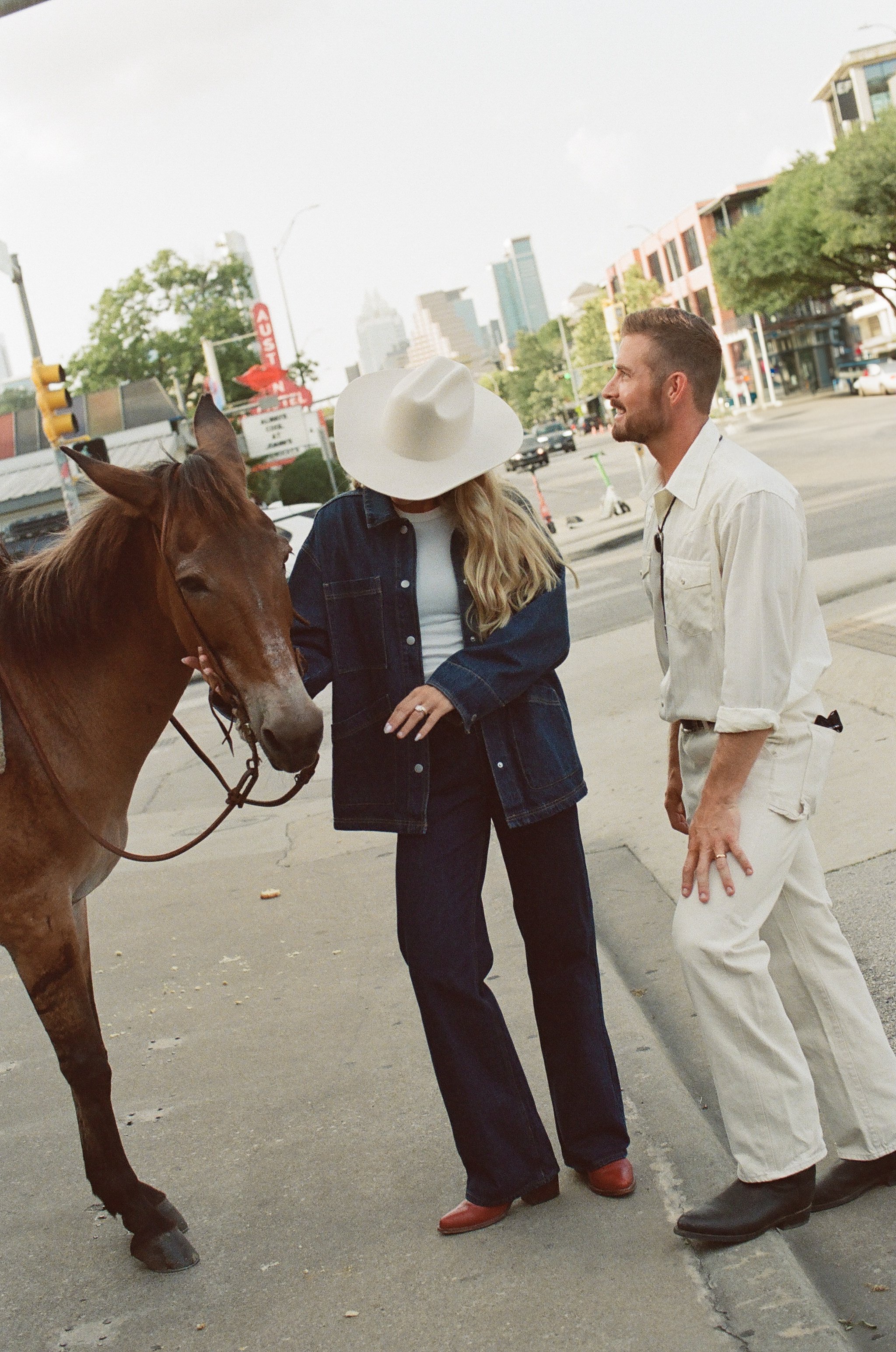 South Congress Austin engagement session, western editorial aesthetic — analog film photography by Lauren Nicole