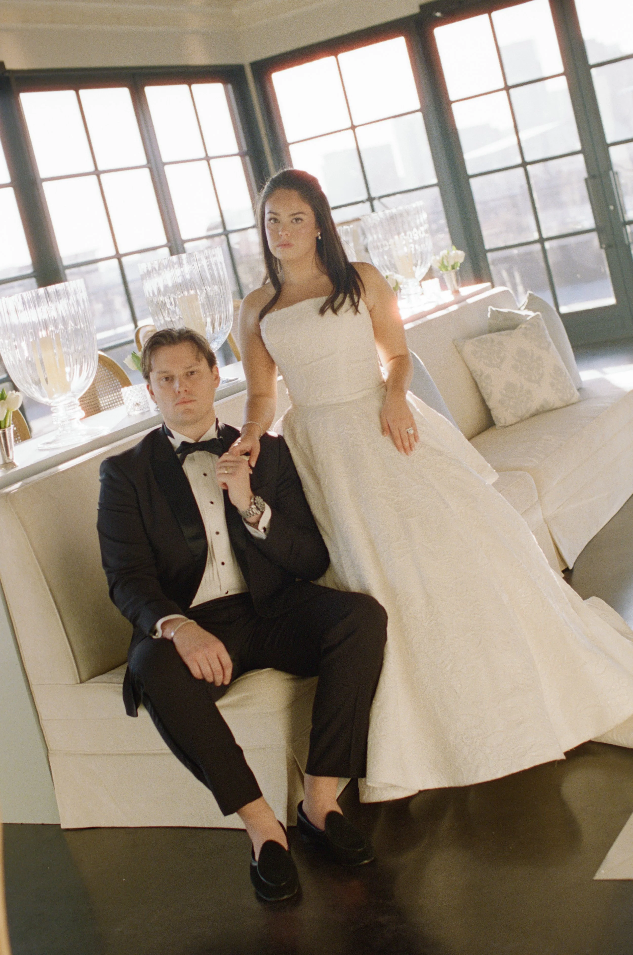 Bride in Anne Barge gown at Le Tesserae Houston — navy blue ivory wedding, hybrid film photography by Lauren Nicole