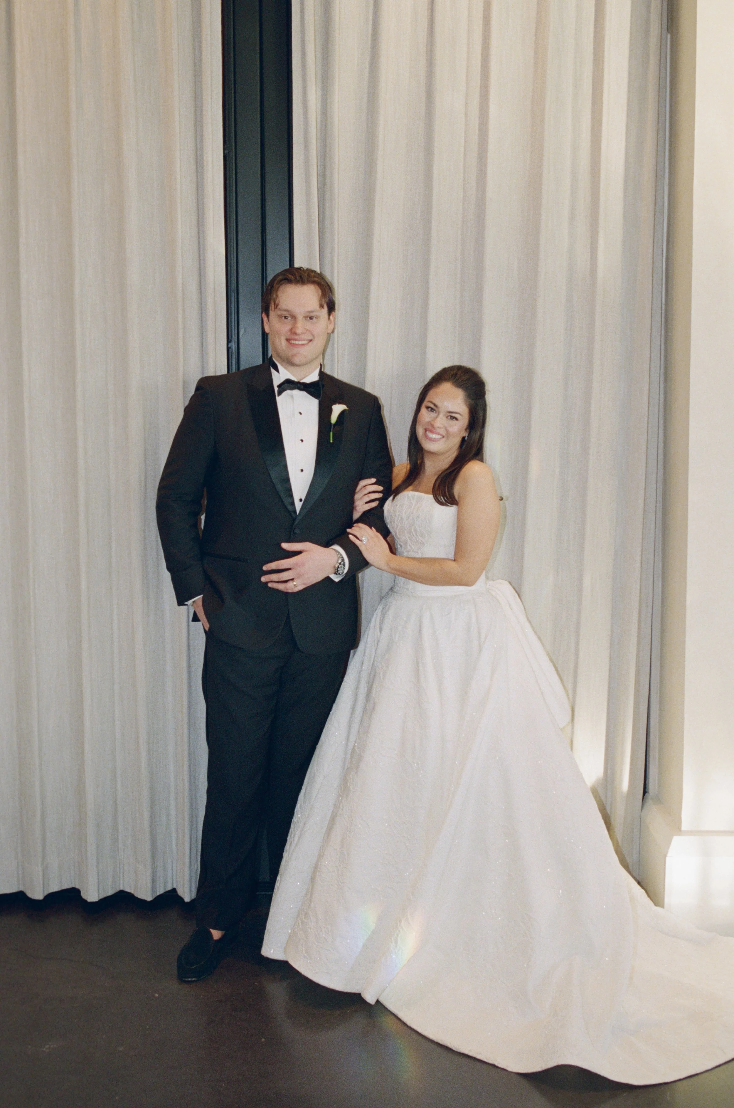 Bride in Anne Barge gown at Le Tesserae Houston — navy blue ivory wedding, hybrid film photography by Lauren Nicole
