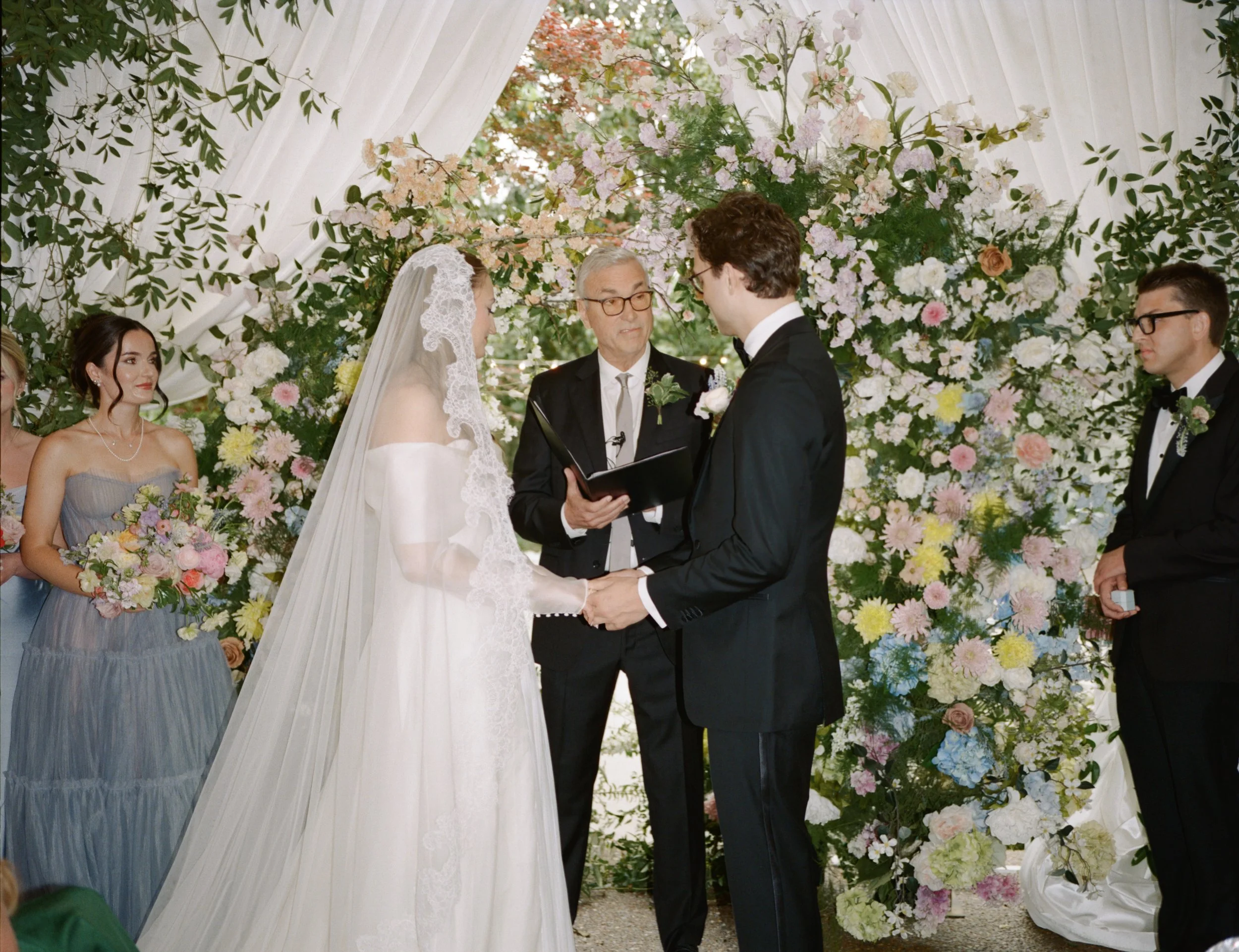 Garden ceremony at CJ's Off The Square, Franklin TN — Tara La Tour, Alexandra Grecco, Manolo Blahnik, film photography by Lauren Nicole Photo