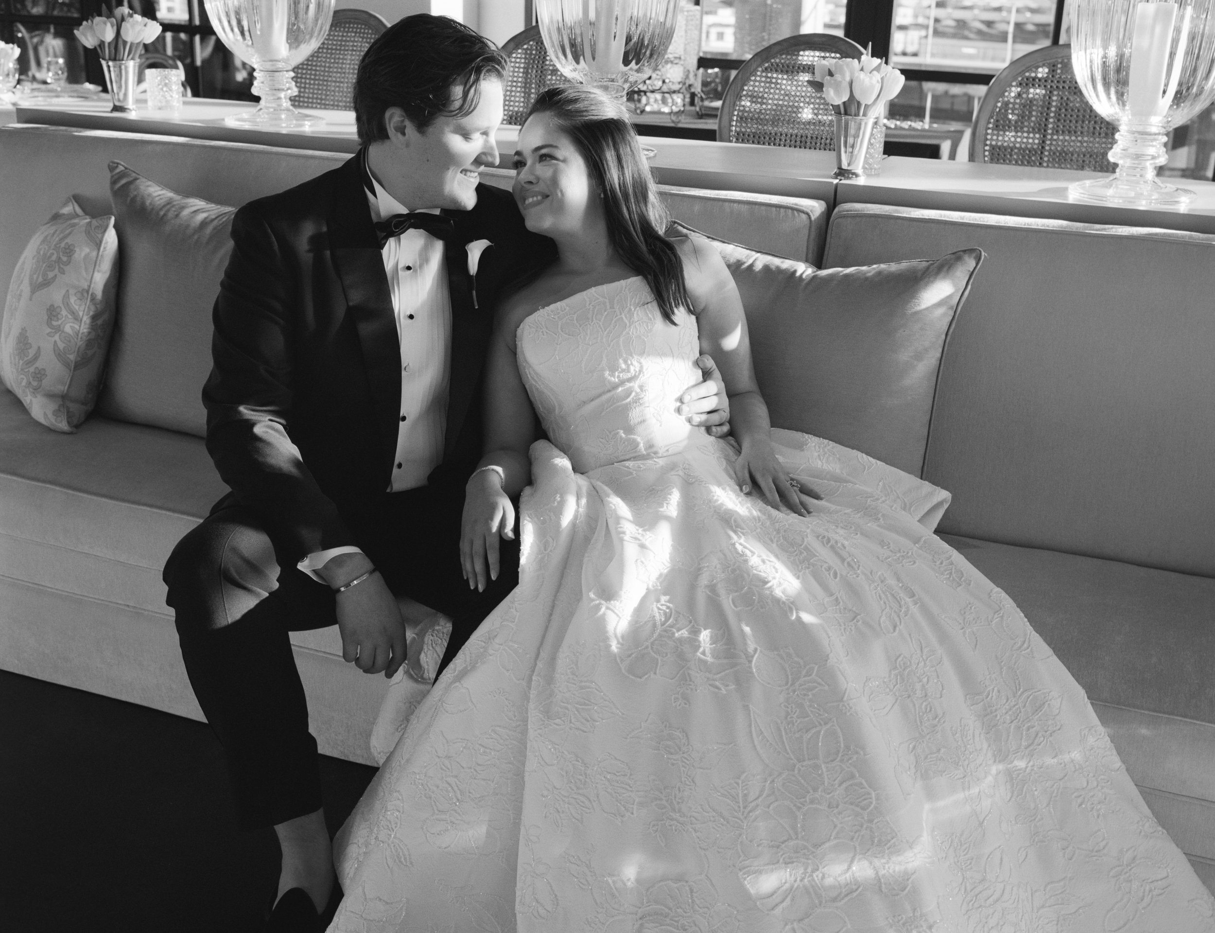 Bride in Anne Barge gown at Le Tesserae Houston — navy blue ivory wedding, hybrid film photography by Lauren Nicole