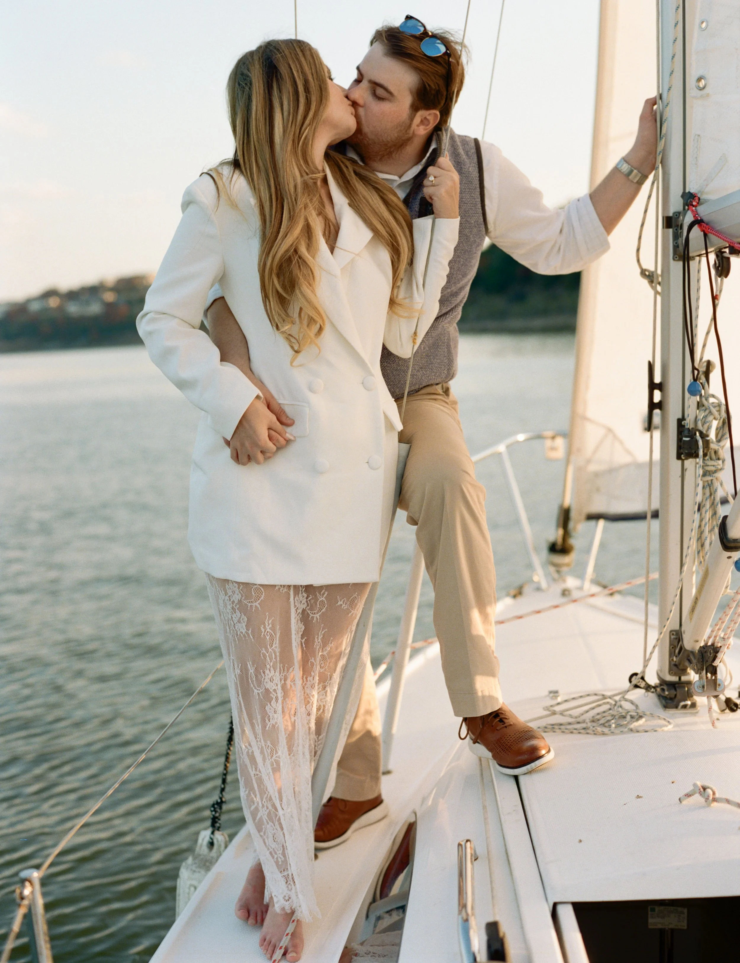 Romantic nautical engagement portraits on Lake Travis, Texas — candid film and digital photography by Lauren Nicole Photo