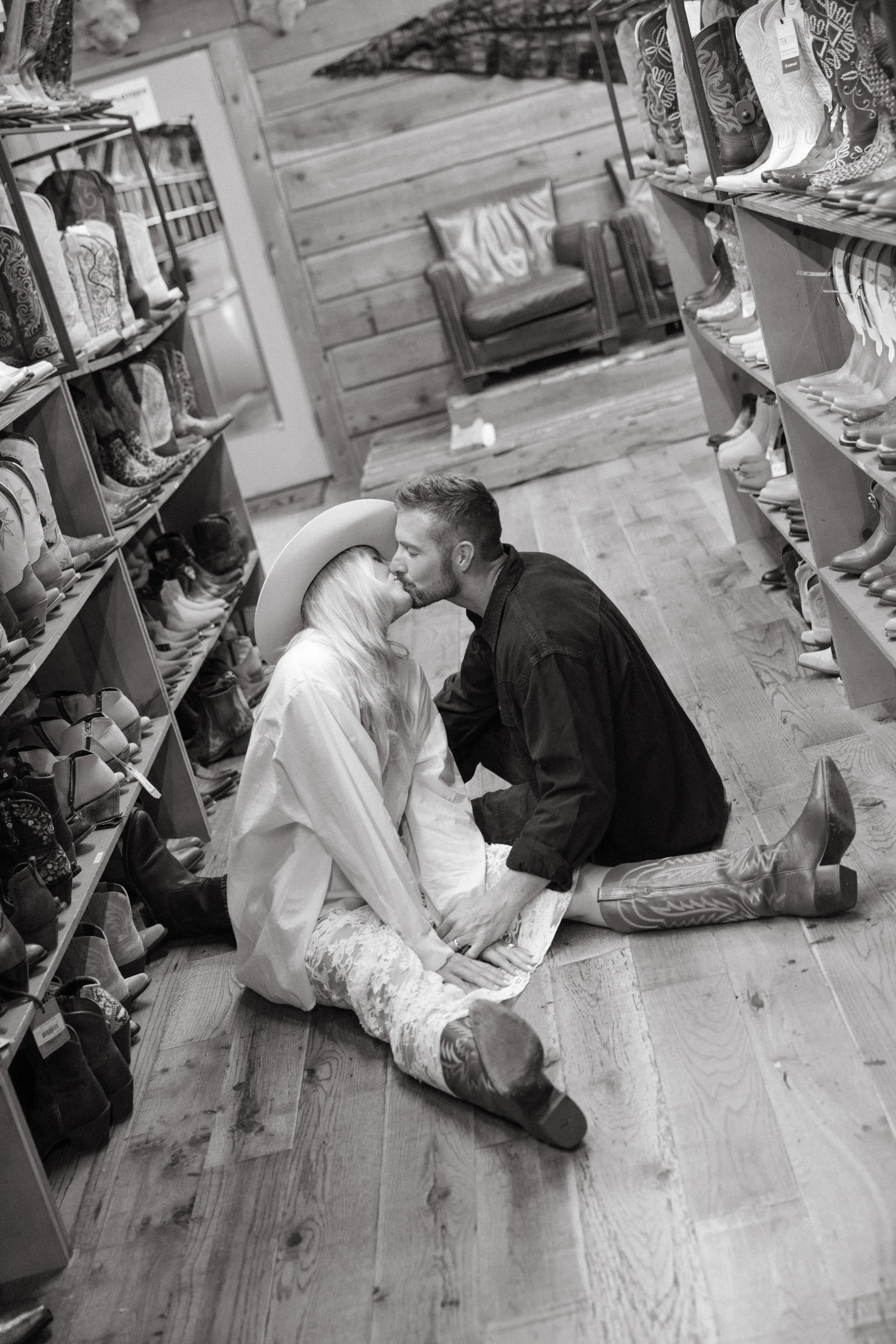 Western high fashion engagement session on South Congress, Austin Texas — Allen's Boots, Tecovas, editorial film photography by Lauren Nicole Photo