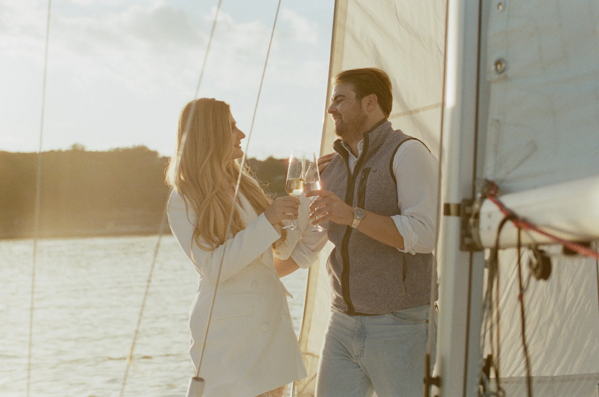 Romantic nautical engagement portraits on Lake Travis, Texas — candid film and digital photography by Lauren Nicole Photo
