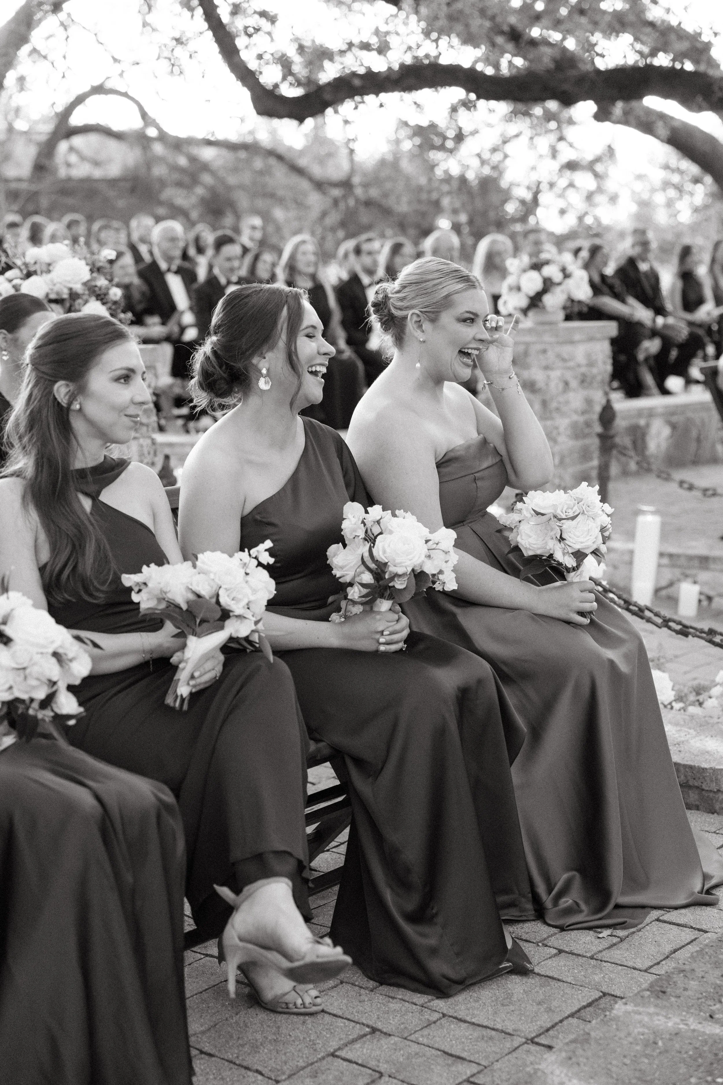 Wedding ceremony under oaks at Camp Lucy Sacred Oaks, Dripping Springs TX — Kristin Cattered Events, film photography by Lauren Nicole