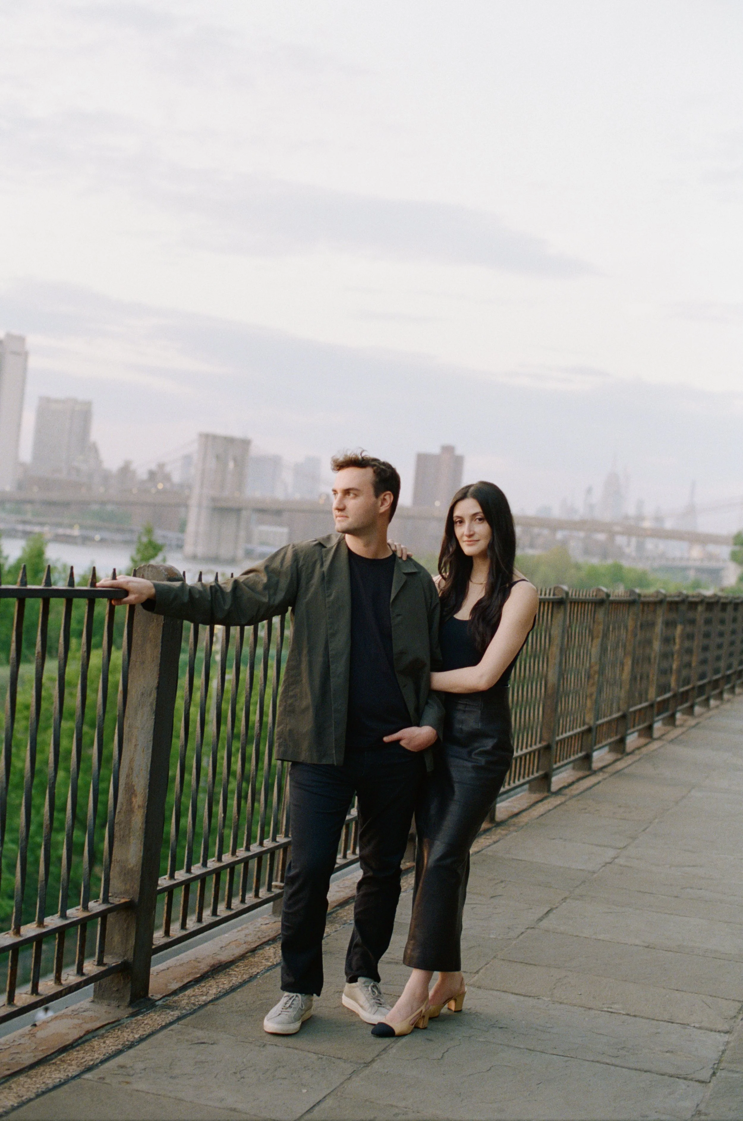 Editorial film engagement session in Brooklyn, New York City — Chanel, luxury fashion-forward, analog photography by Lauren Nicole Photo