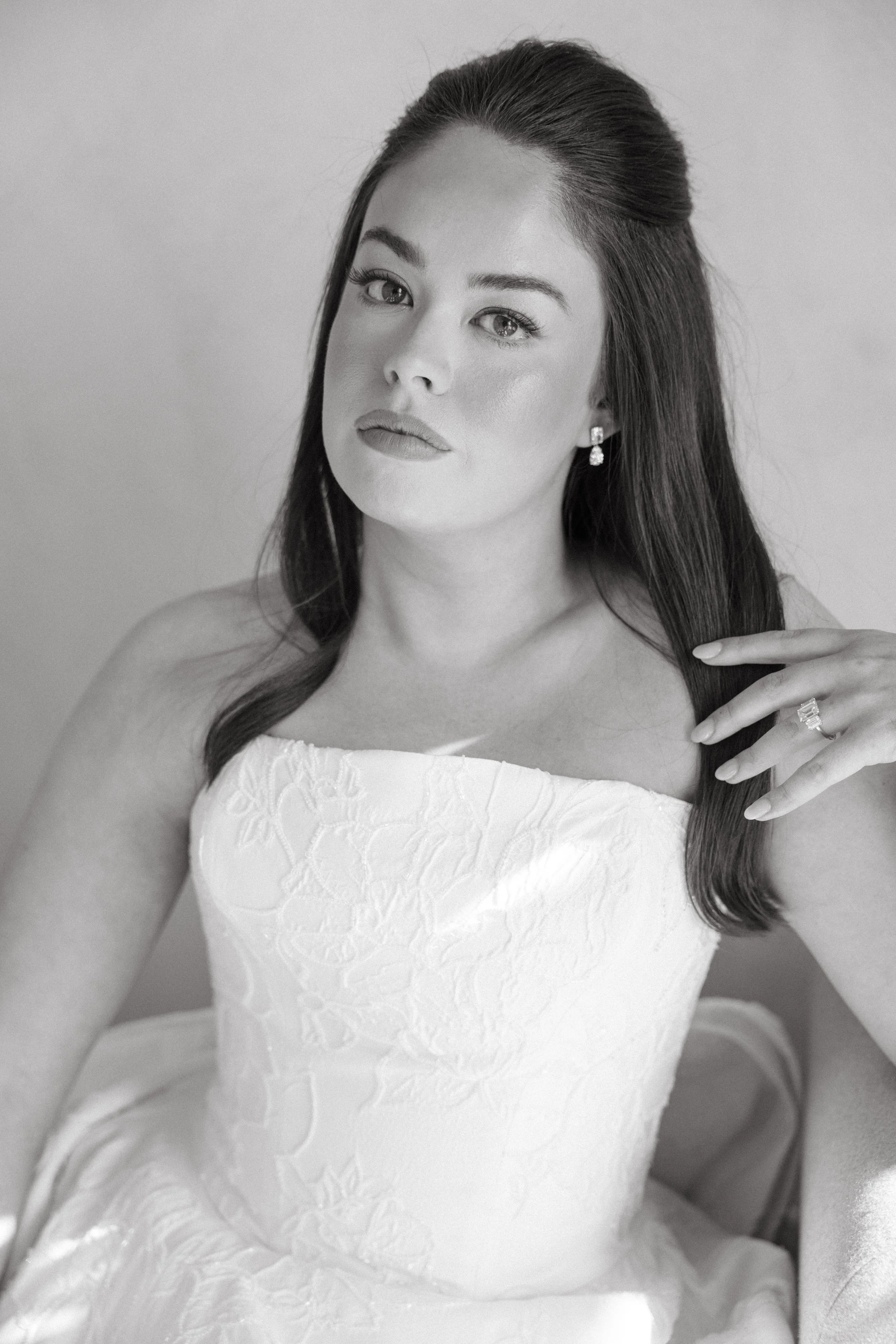 Bride in Anne Barge gown at Le Tesserae Houston — navy blue ivory wedding, hybrid film photography by Lauren Nicole