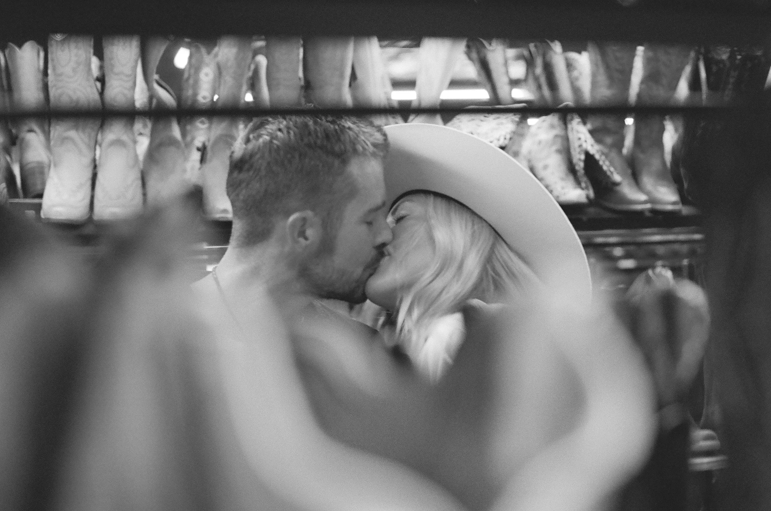 Western high fashion engagement session on South Congress, Austin Texas — Allen's Boots, Tecovas, editorial film photography by Lauren Nicole Photo