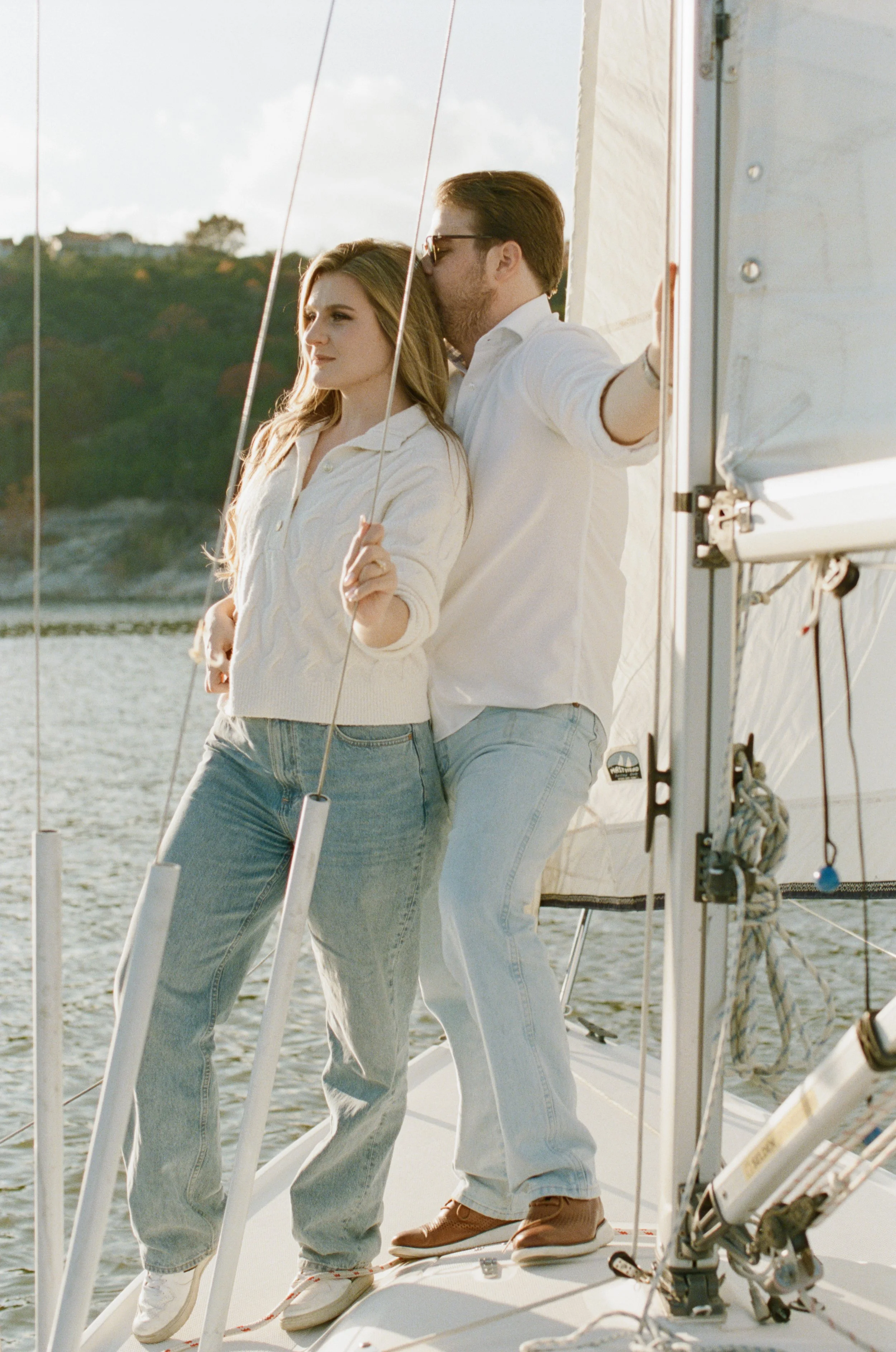 Romantic nautical engagement portraits on Lake Travis, Texas — candid film and digital photography by Lauren Nicole Photo