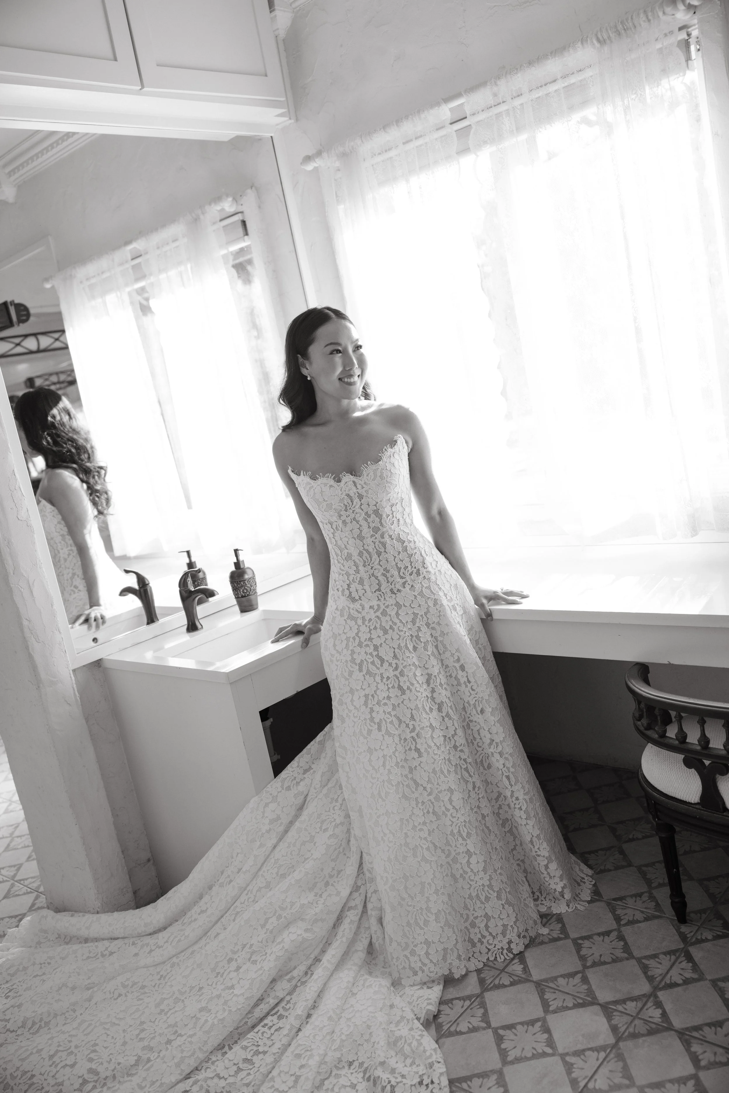 Bride in Lee Petra Grebenau gown at Villa Antonia Austin — editorial documentary wedding photography by Lauren Nicole
