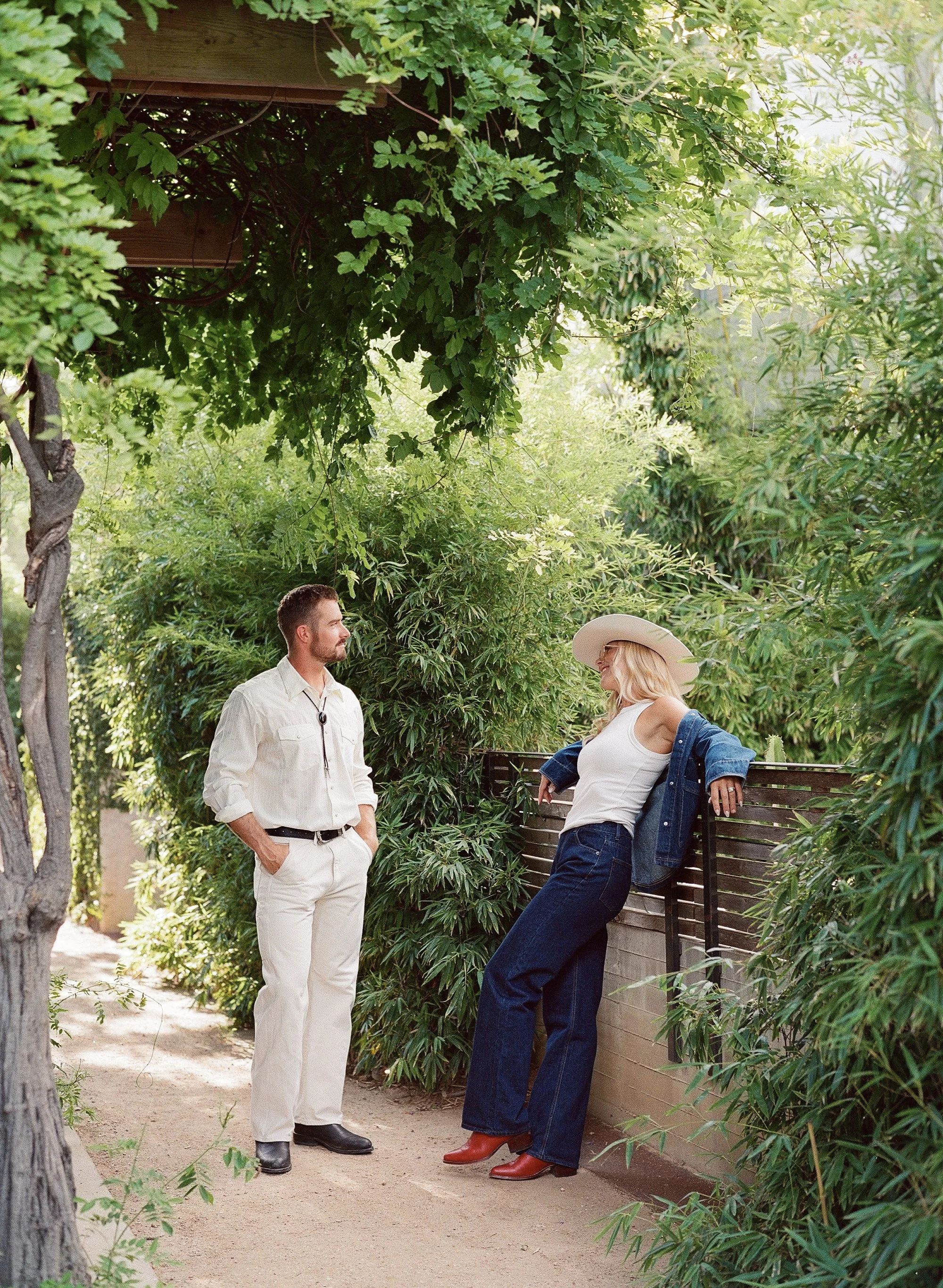 Western high fashion engagement session on South Congress, Austin Texas — Allen's Boots, Tecovas, editorial film photography by Lauren Nicole Photo