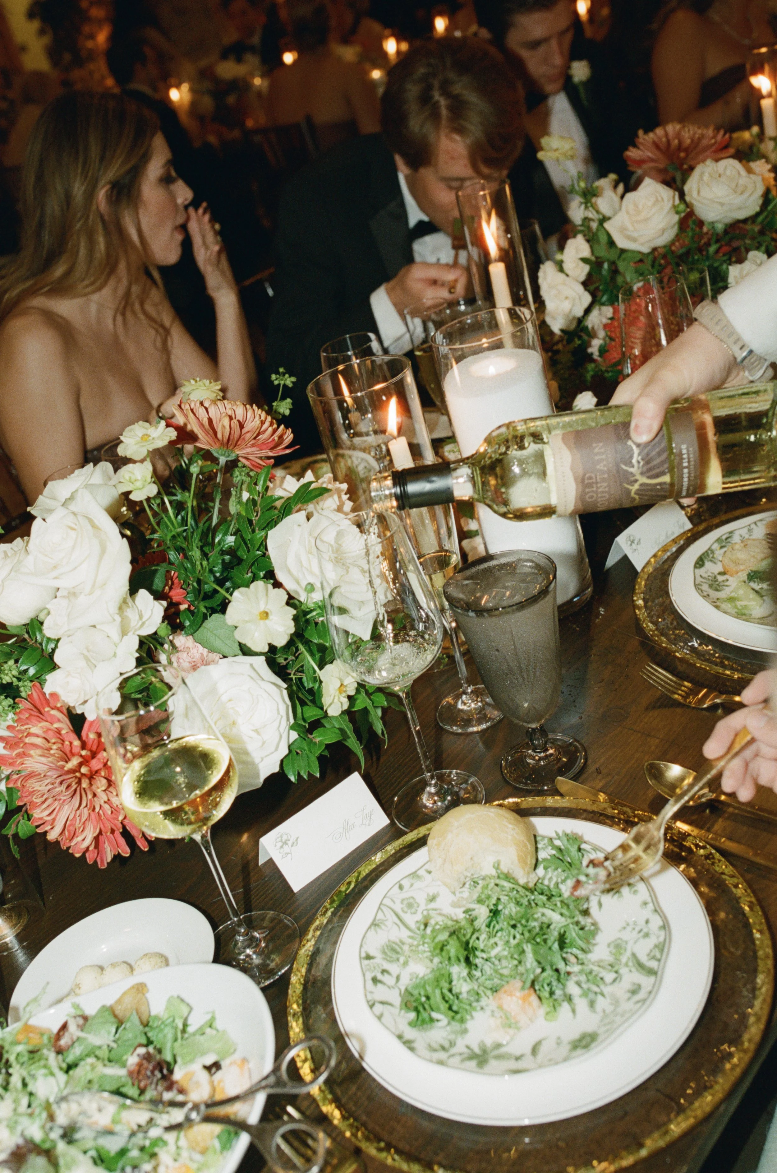 Old money floral wedding reception at Camp Lucy Sacred Oaks — candid documentary dance floor photography by Lauren Nicole Photo