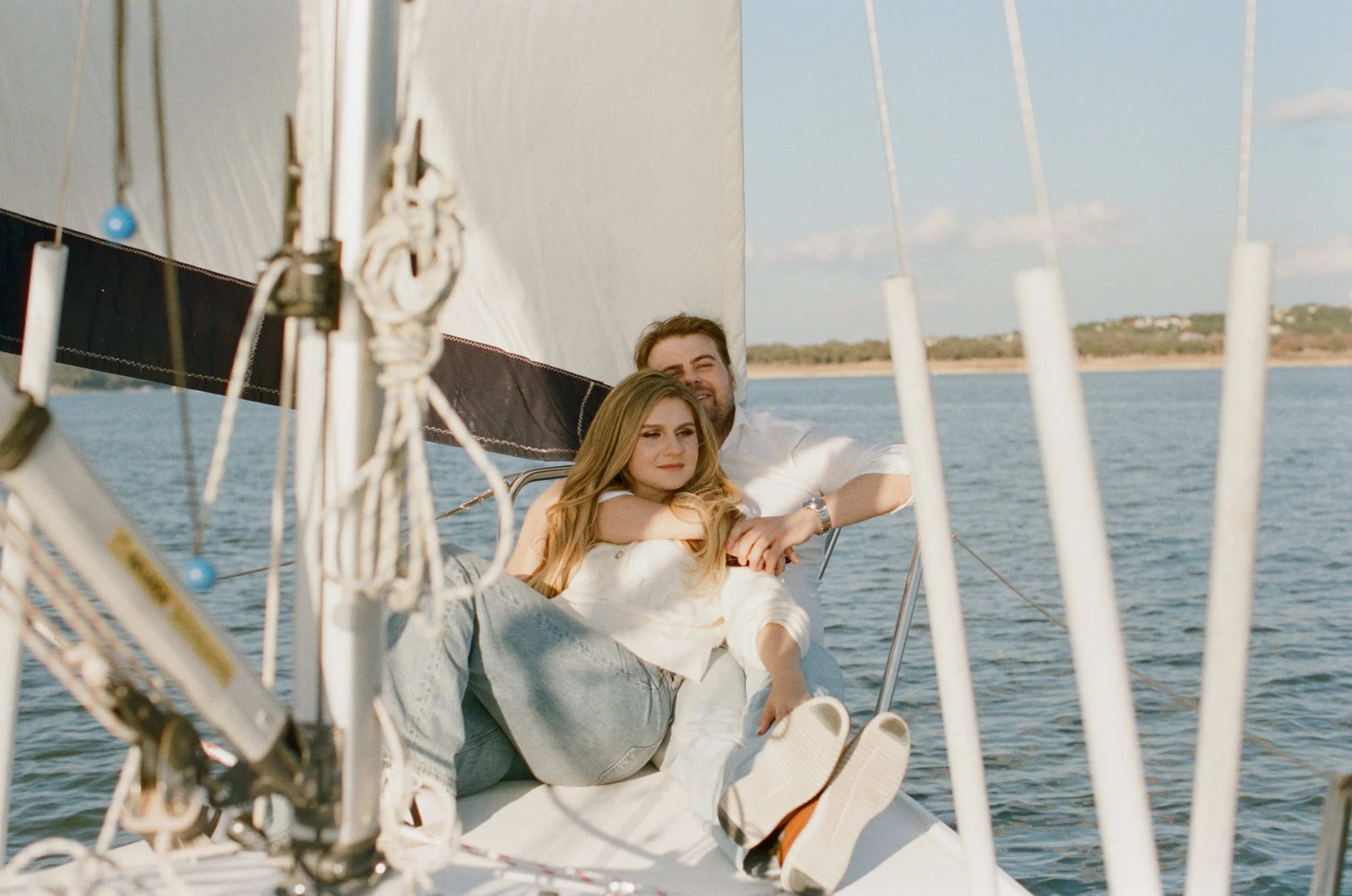 Romantic nautical engagement portraits on Lake Travis, Texas — candid film and digital photography by Lauren Nicole Photo