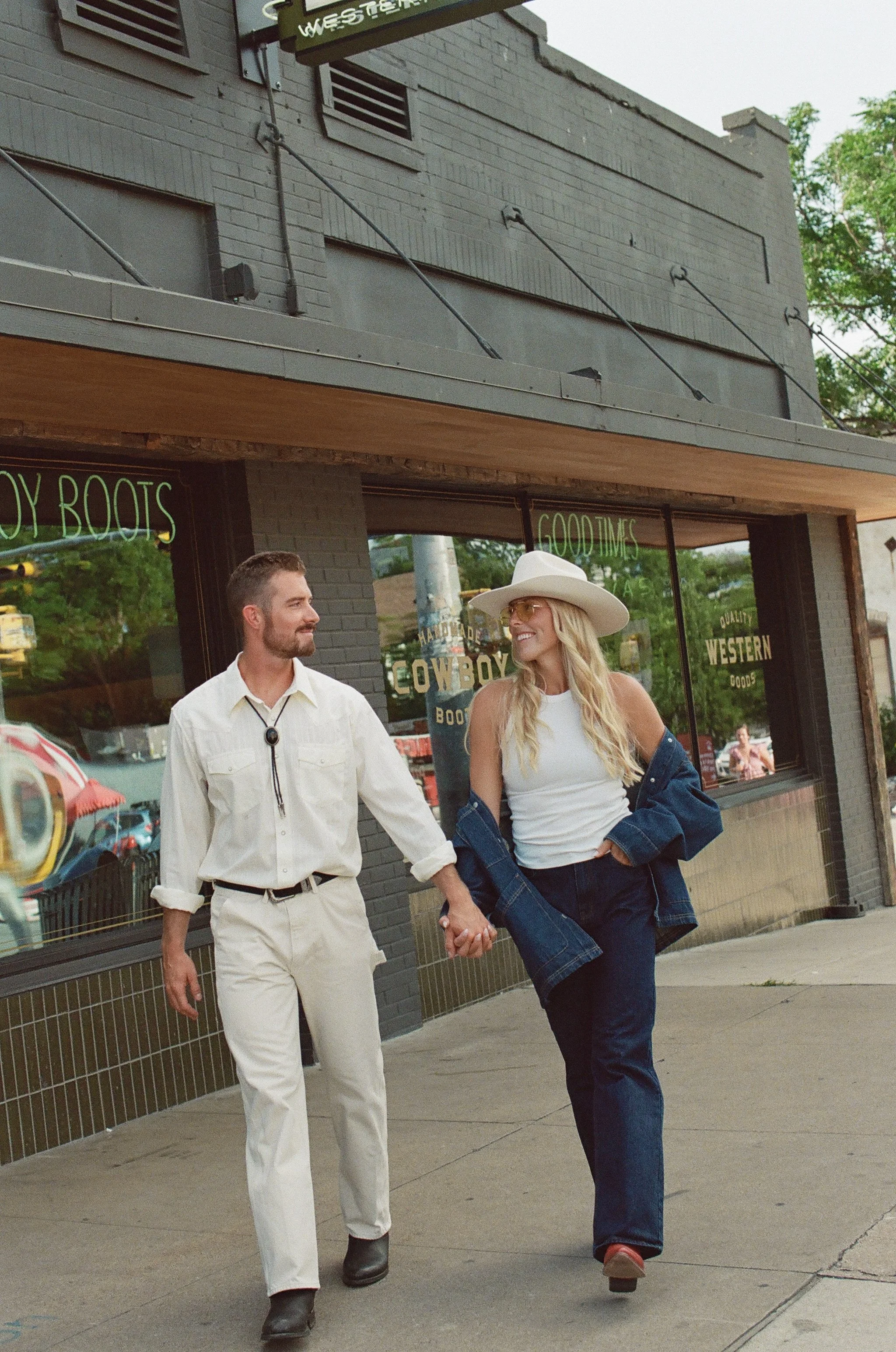 South Congress Austin engagement session, western editorial aesthetic — analog film photography by Lauren Nicole