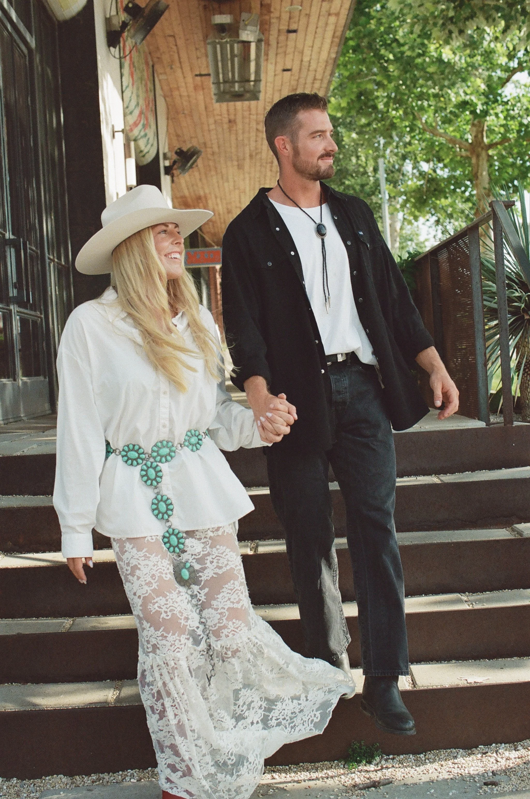 South Congress Austin engagement session, western editorial aesthetic — analog film photography by Lauren Nicole