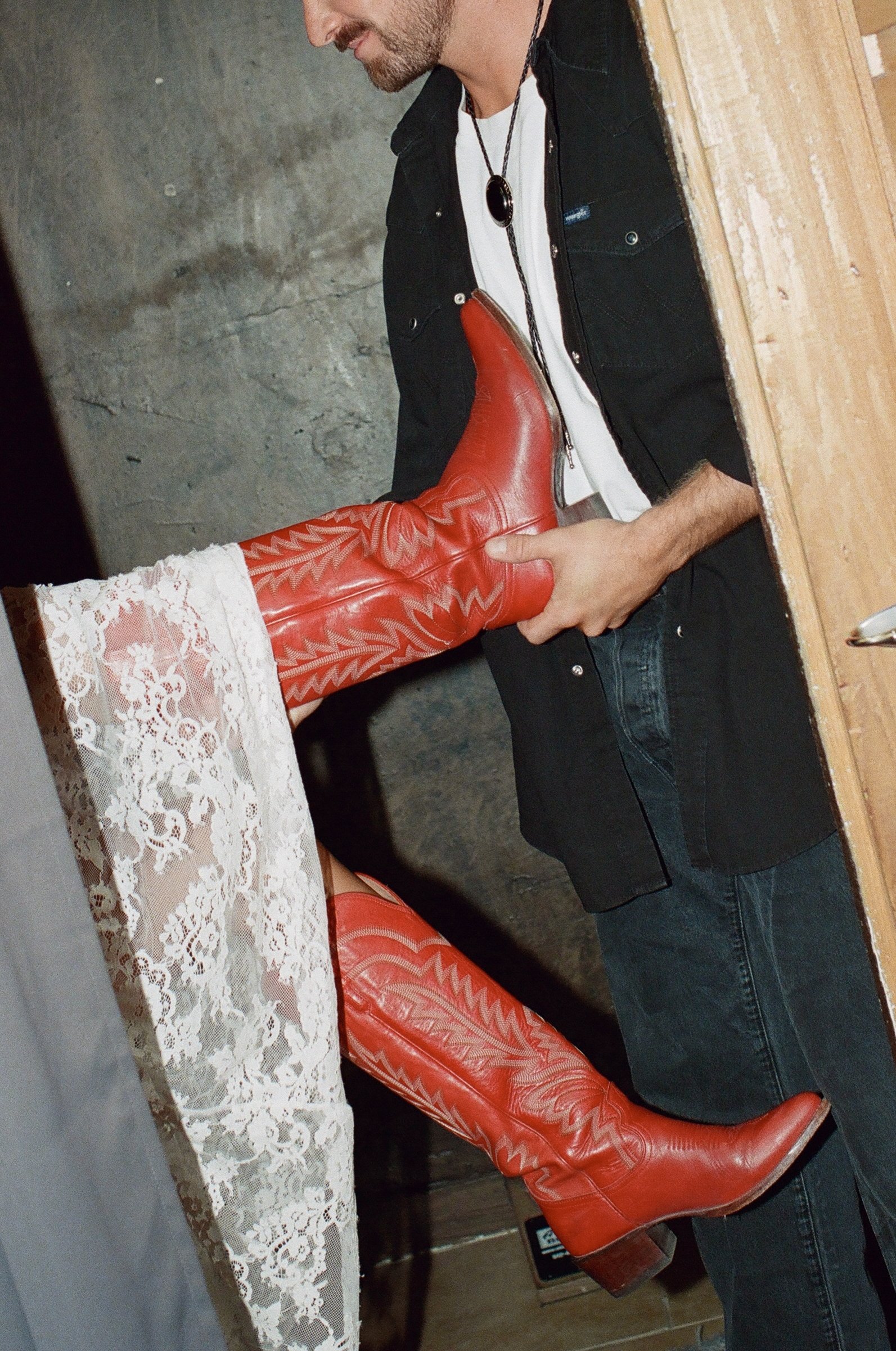 South Congress Austin engagement session, western editorial aesthetic — analog film photography by Lauren Nicole