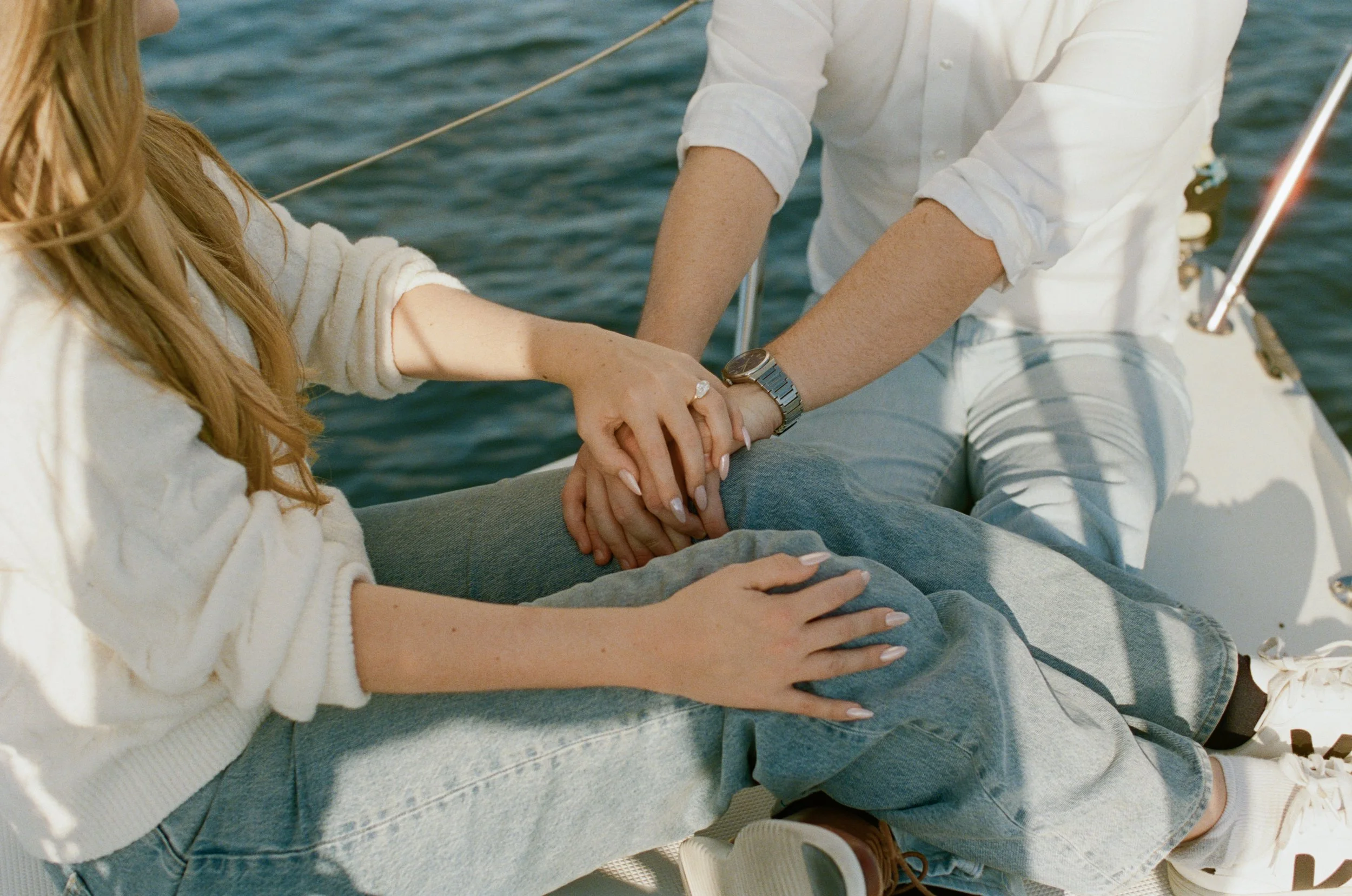 Romantic nautical engagement portraits on Lake Travis, Texas — candid film and digital photography by Lauren Nicole Photo