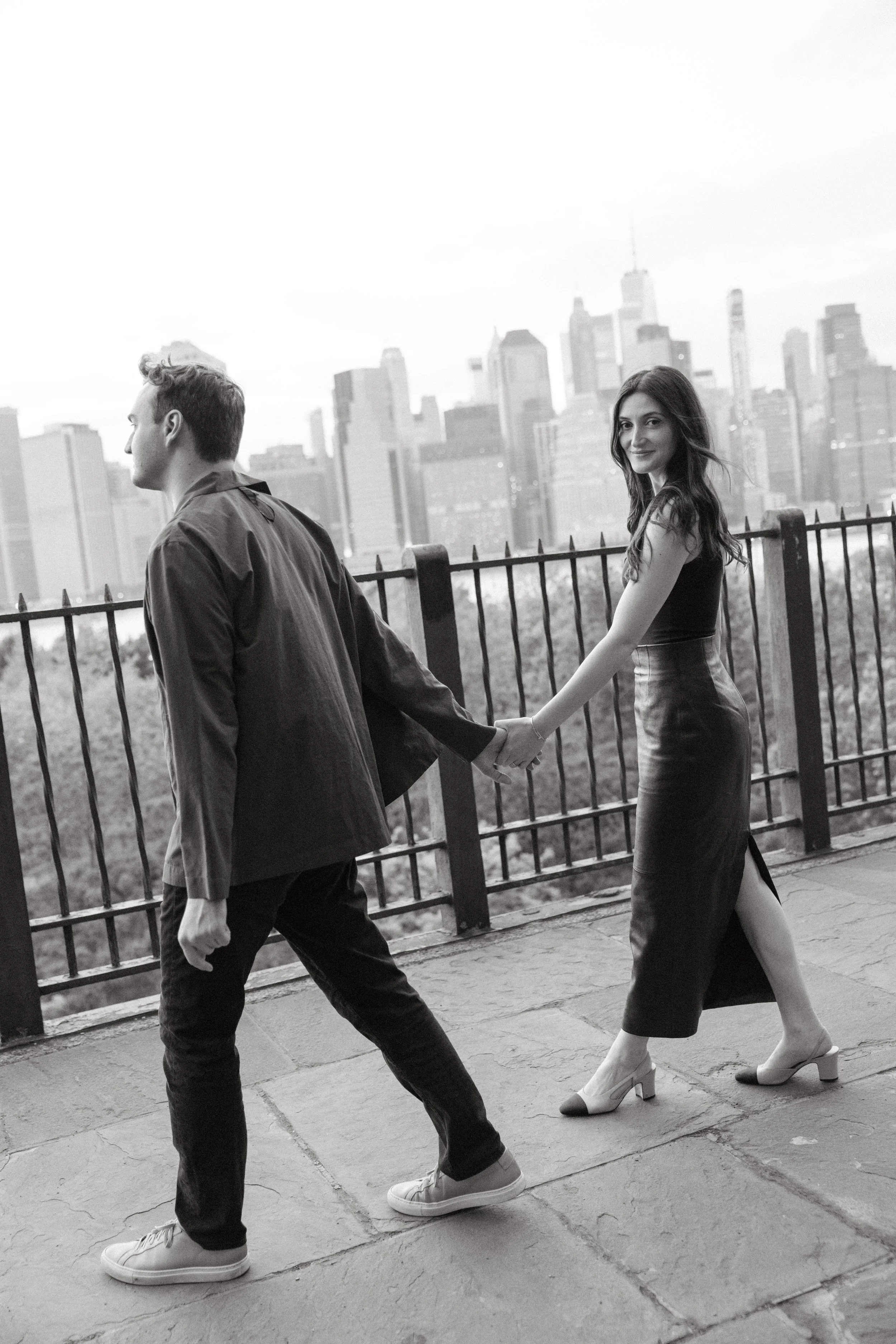 Editorial film engagement session in Brooklyn, New York City — Chanel, luxury fashion-forward, analog photography by Lauren Nicole Photo