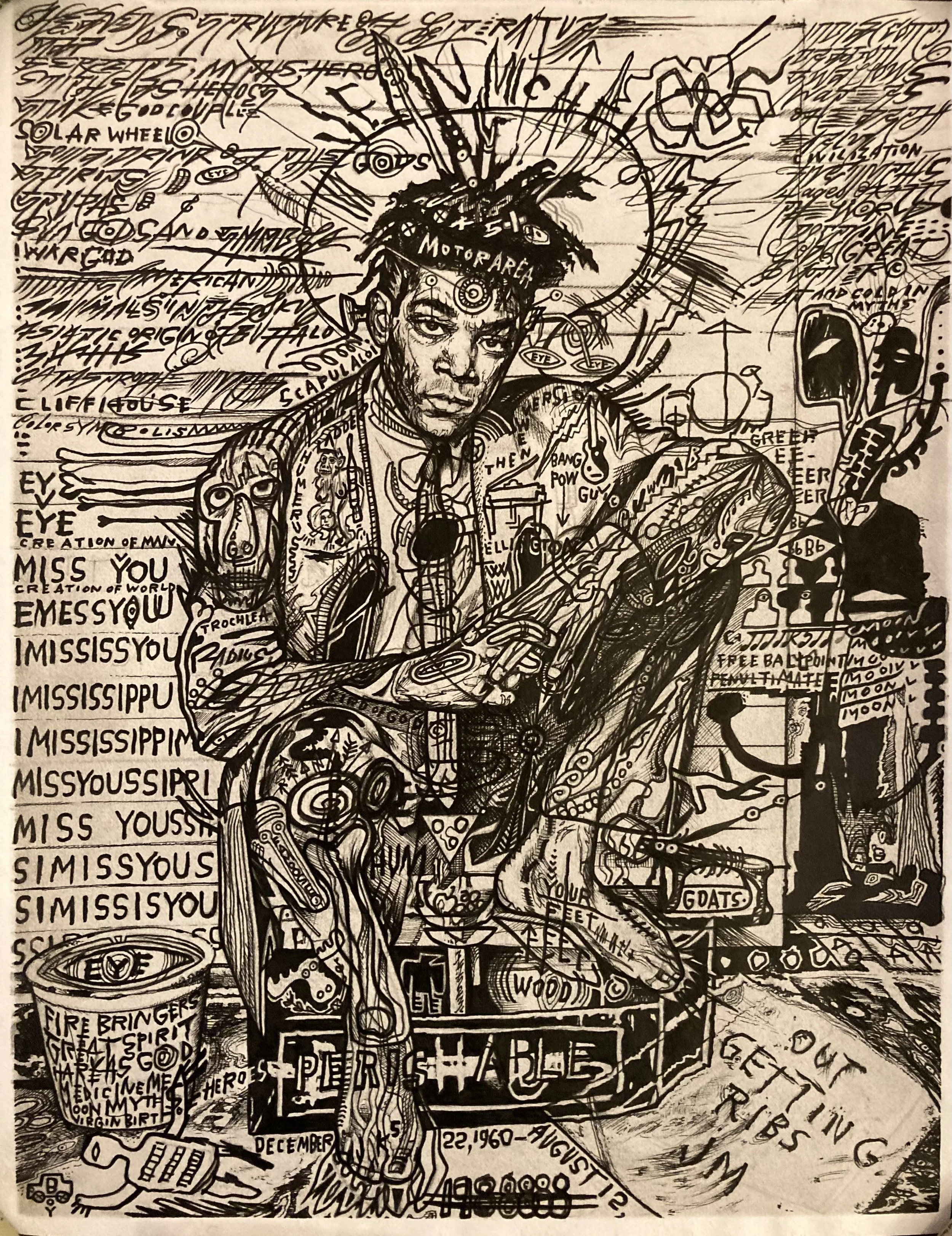 Jean-Michel, 2022
pencil, pen, ink, tracing paper
13.75 x 11.5 inches framed