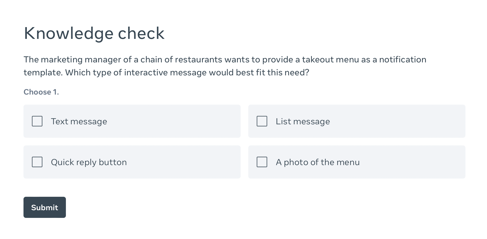 Scenario-based knowledge check question