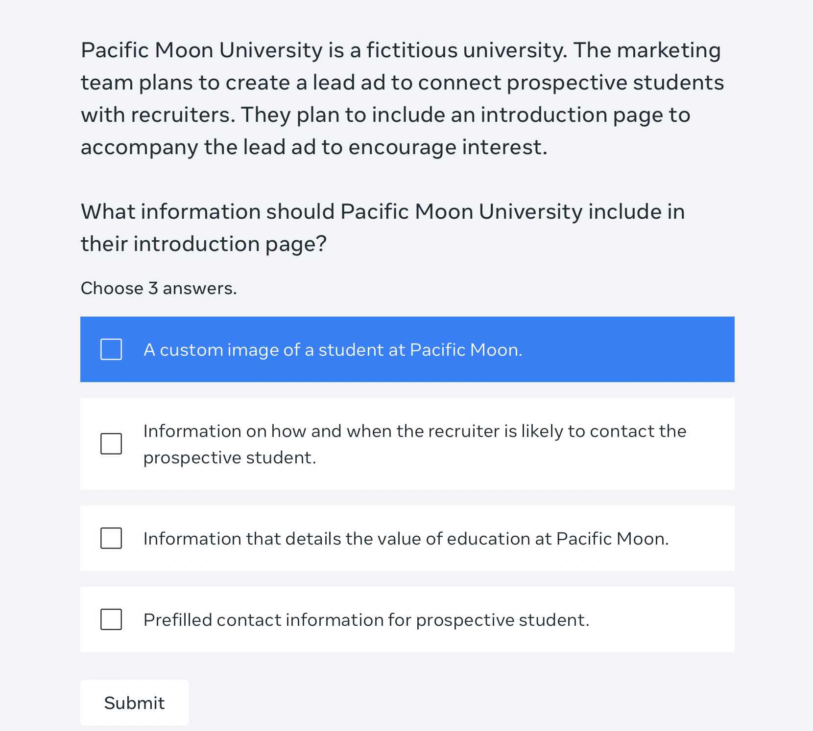 Scenario-based knowledge check question