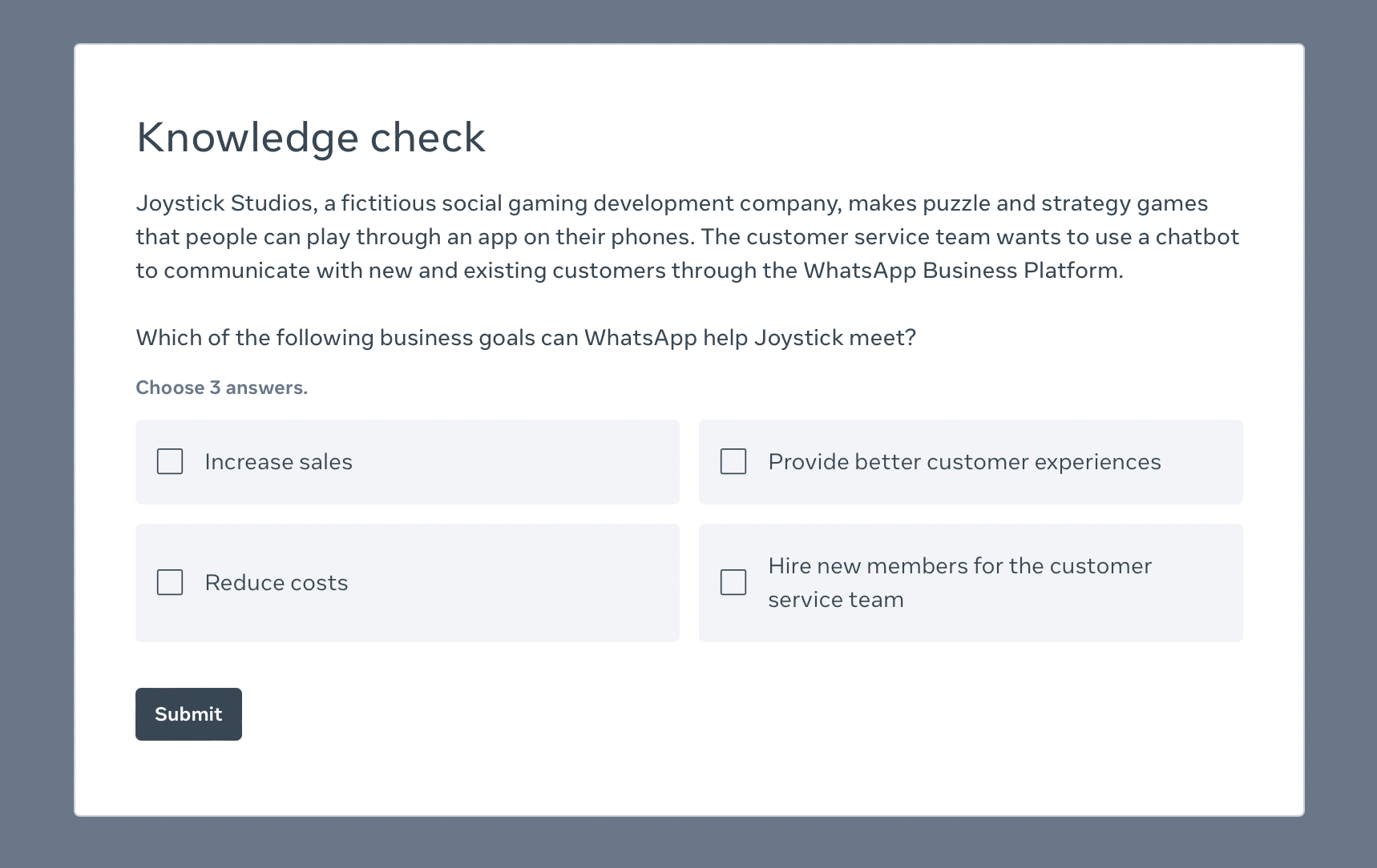Scenario-based knowledge check question