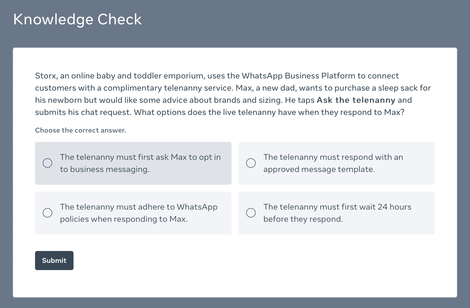 Scenario-based knowledge check question