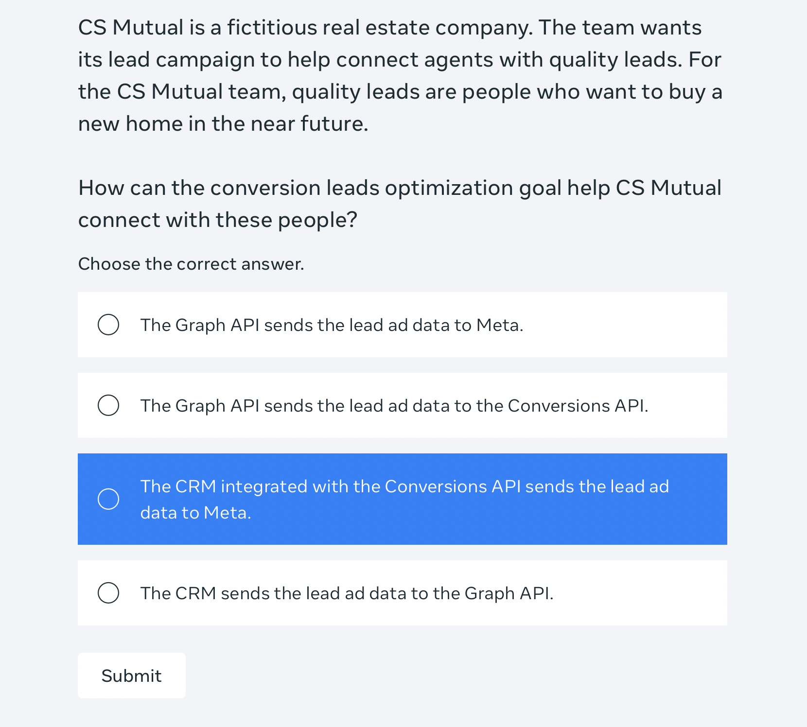 Scenario-based knowledge check question 