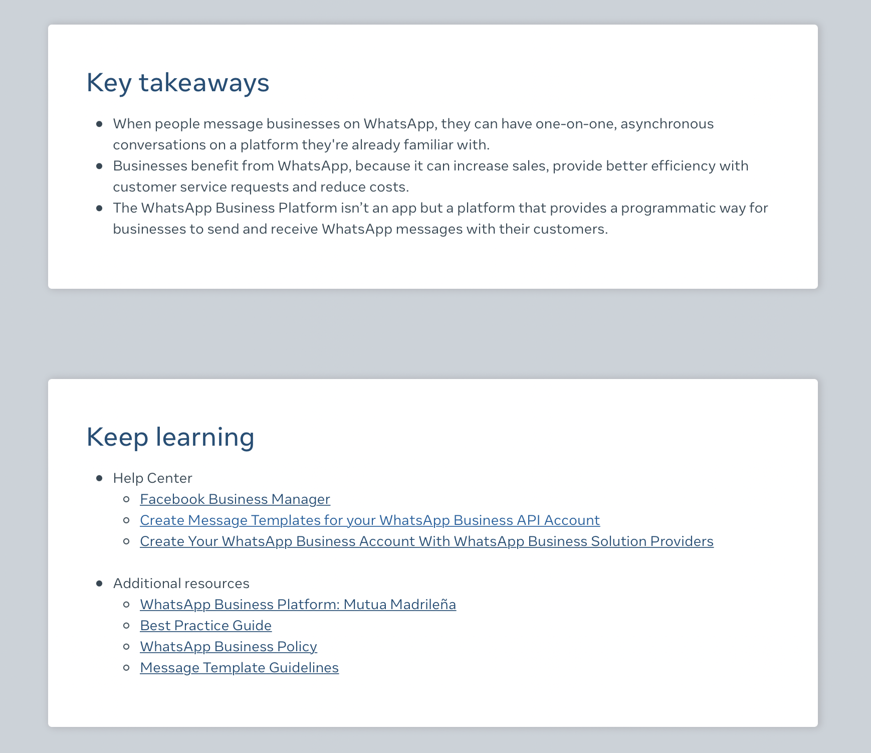 Key takeaways and linked resources