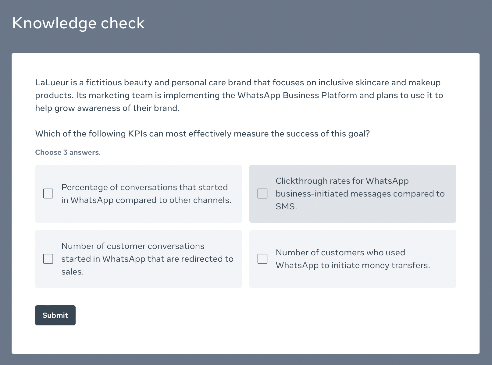 Scenario-based knowledge check question