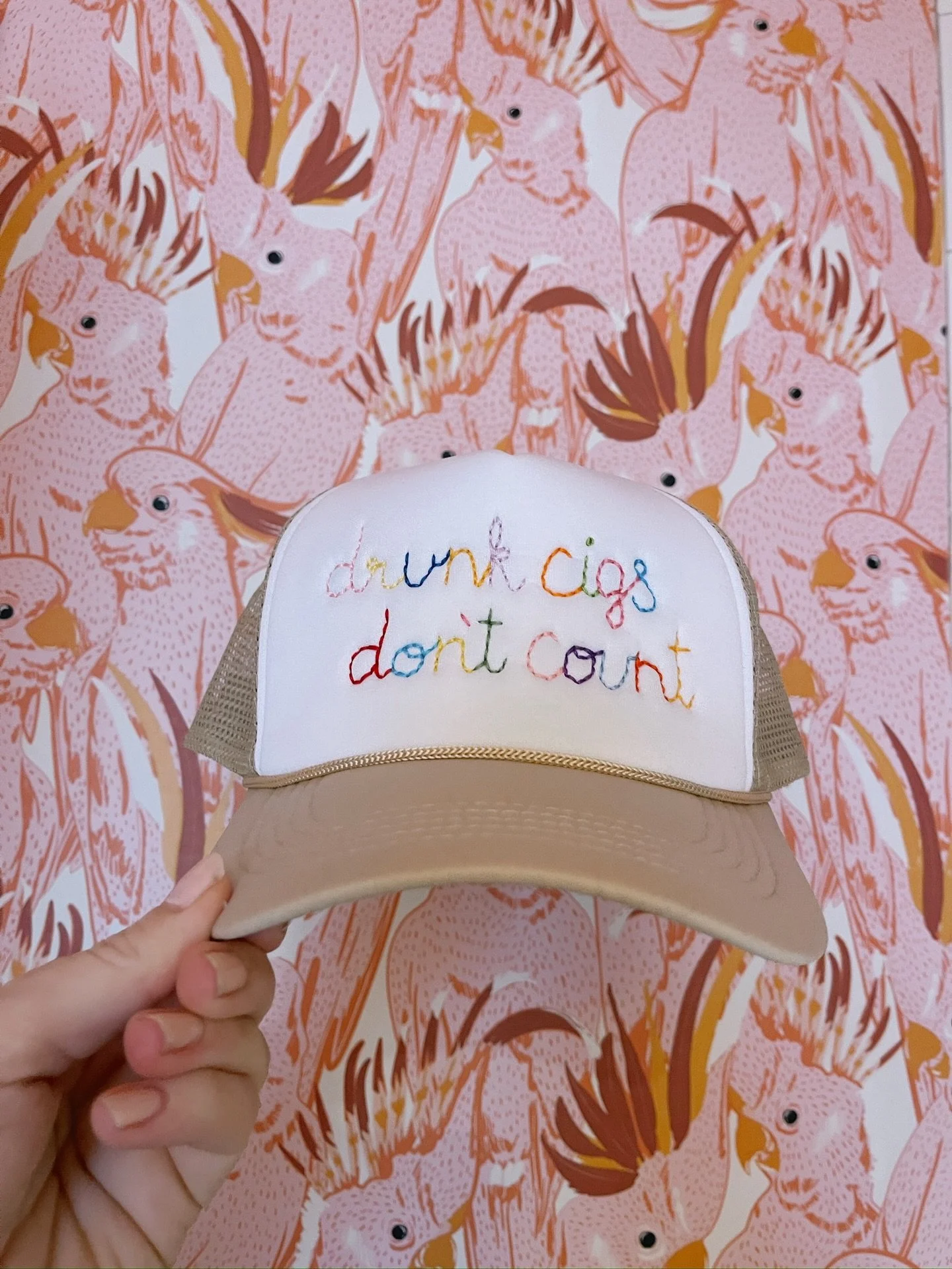 We love this custom trucker hat hand-stitched for one of our clients 🩷 Let us put your favorite saying on a hat so you can keep people smiling when they see you all day long 😊😊😊

#handstitched #handembroidered #stitchbygkw #customapparel #customs