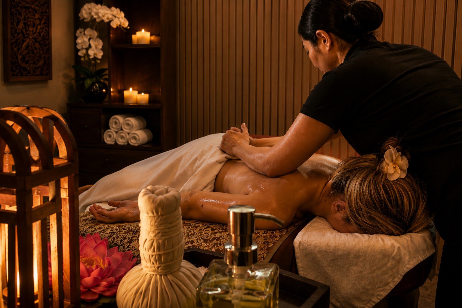 Persona recibiendo masaje en un spa