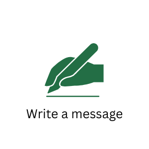Icon of a hand holding a pen with the text 'Write a message'
