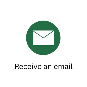 Icon of an envelope inside a green circle with the text 'Receive an email' below.